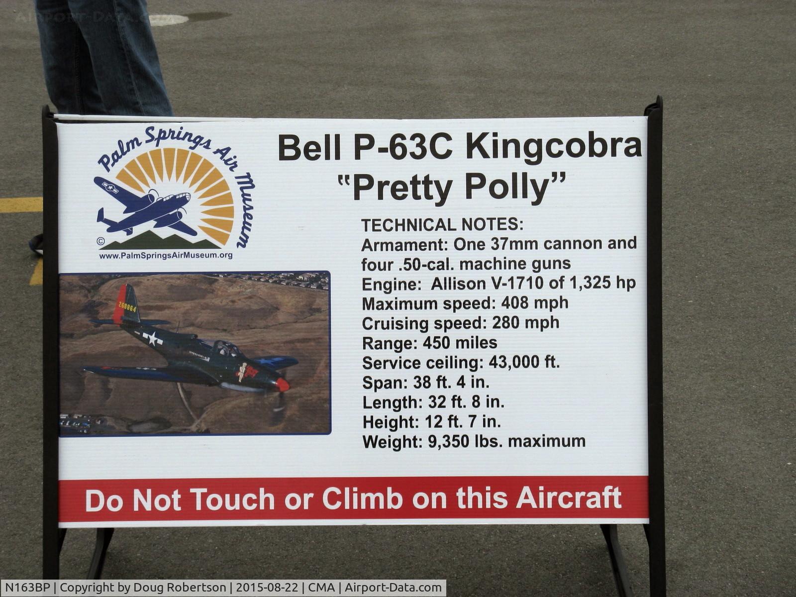 N163BP, 1945 Bell P-63C Kingcobra C/N 091263RP, 1945 Bell P-63C KINGCOBRA, Allison V-1710 mid-engine long drive shaft 1,325 Hp, 4 blade prop, restored-Bob Pond, clean machine, top speed 410 mph. Laminar flow wing. One of few early fighters with nose wheel. Data.