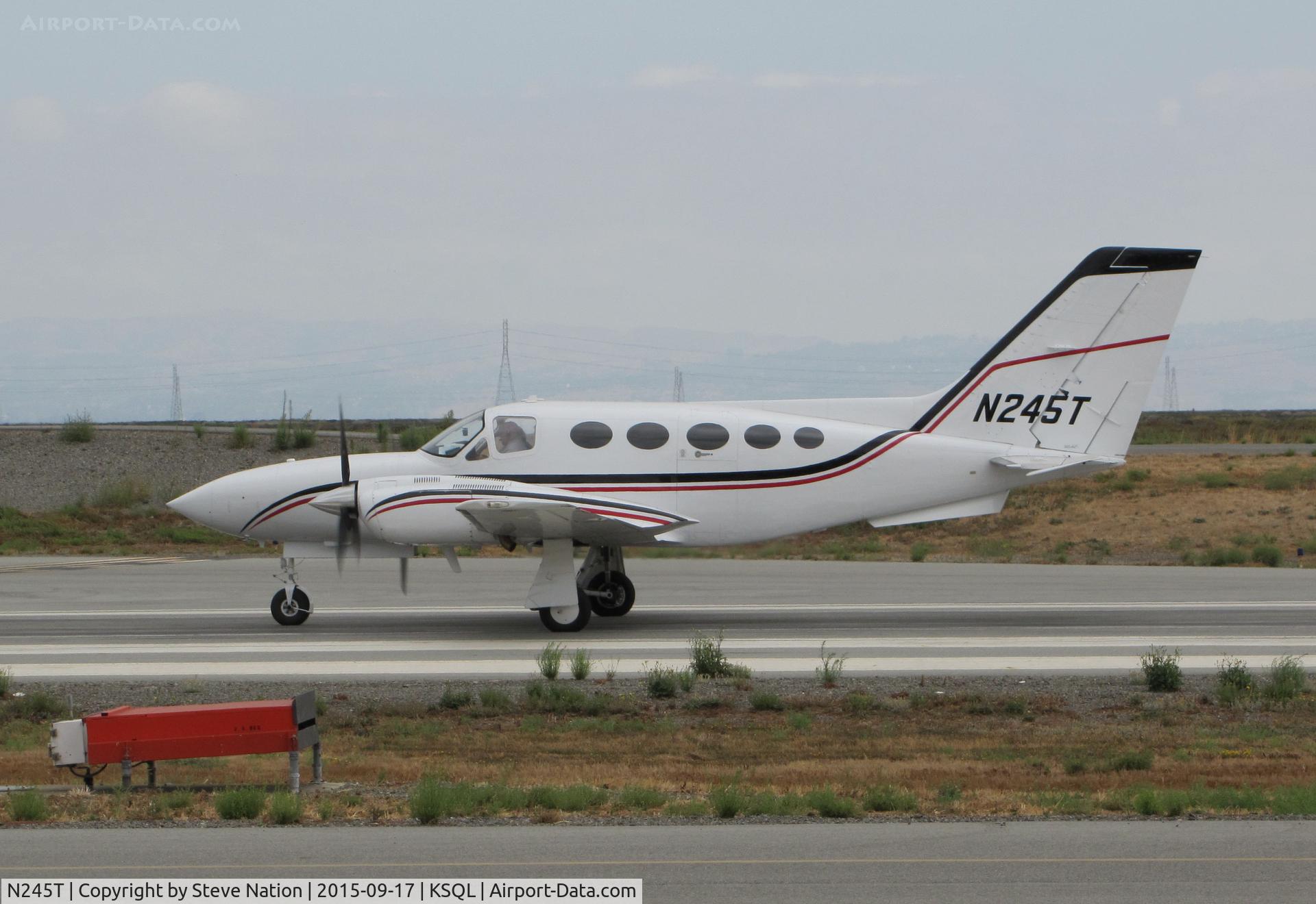 N245T, 1981 Cessna 421C Golden Eagle C/N 421C-1104, Oregon-Based 1981 Cessna 421C starting takeoff roll for flight to nearby KSJC (San Jose Intl, CA) @ San Carlos Municipal Airport, CA