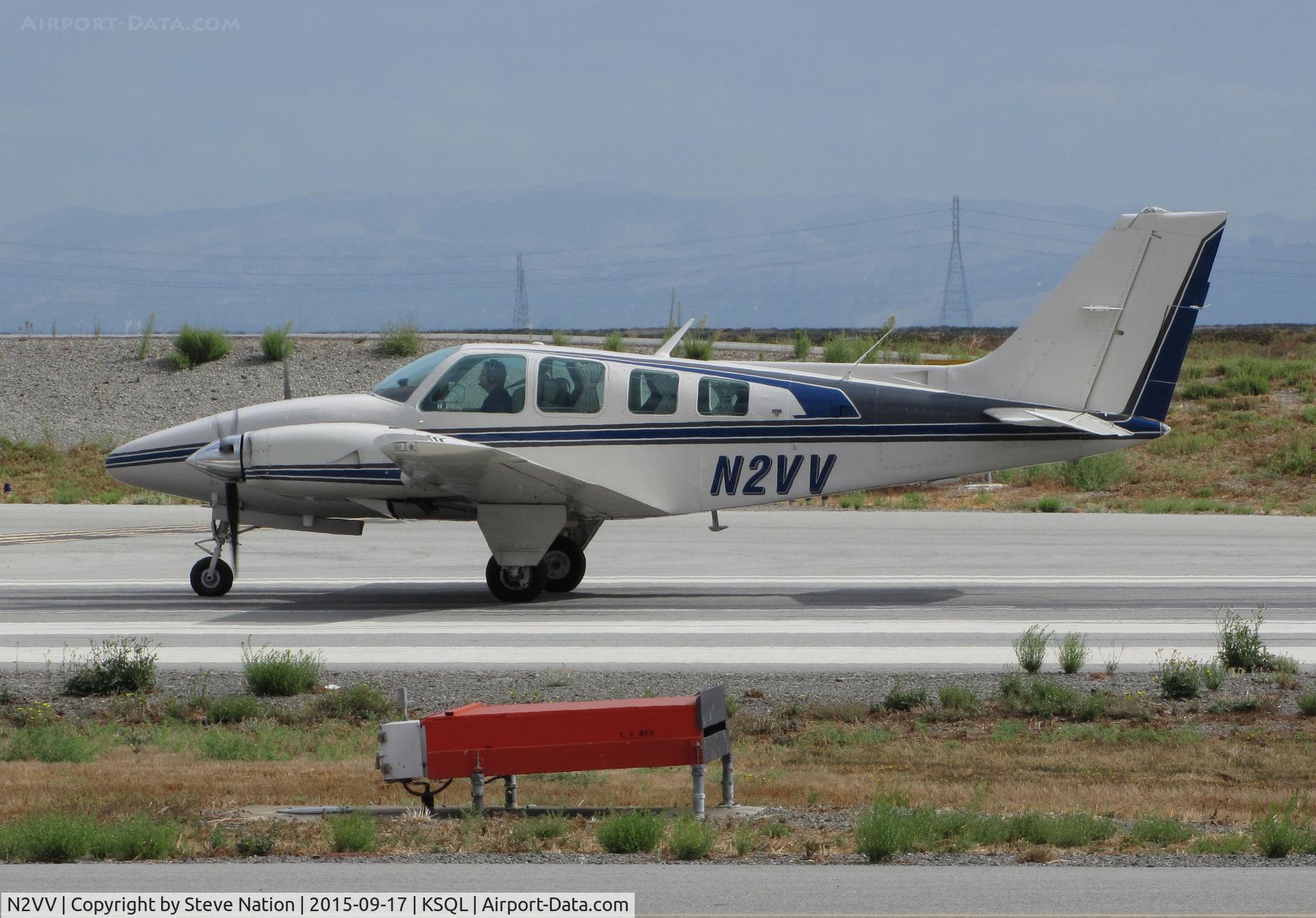 N2VV, 1976 Beech 58TC Baron C/N TK-37, Redding, CA-based 1976 Beech 58TC on takeoff roll for KLVT (Livermore, CA) @ San Carlos Municipal Airport, CA