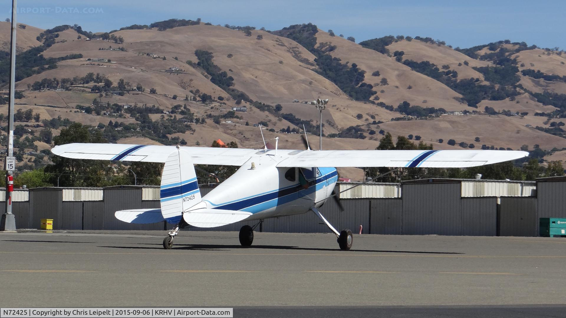 N72425, 1946 Cessna 120 C/N 9586, Locally-based 1946 Cessna 120 taxing to its hangar at Reid Hillview Airport, San Jose, CA.
