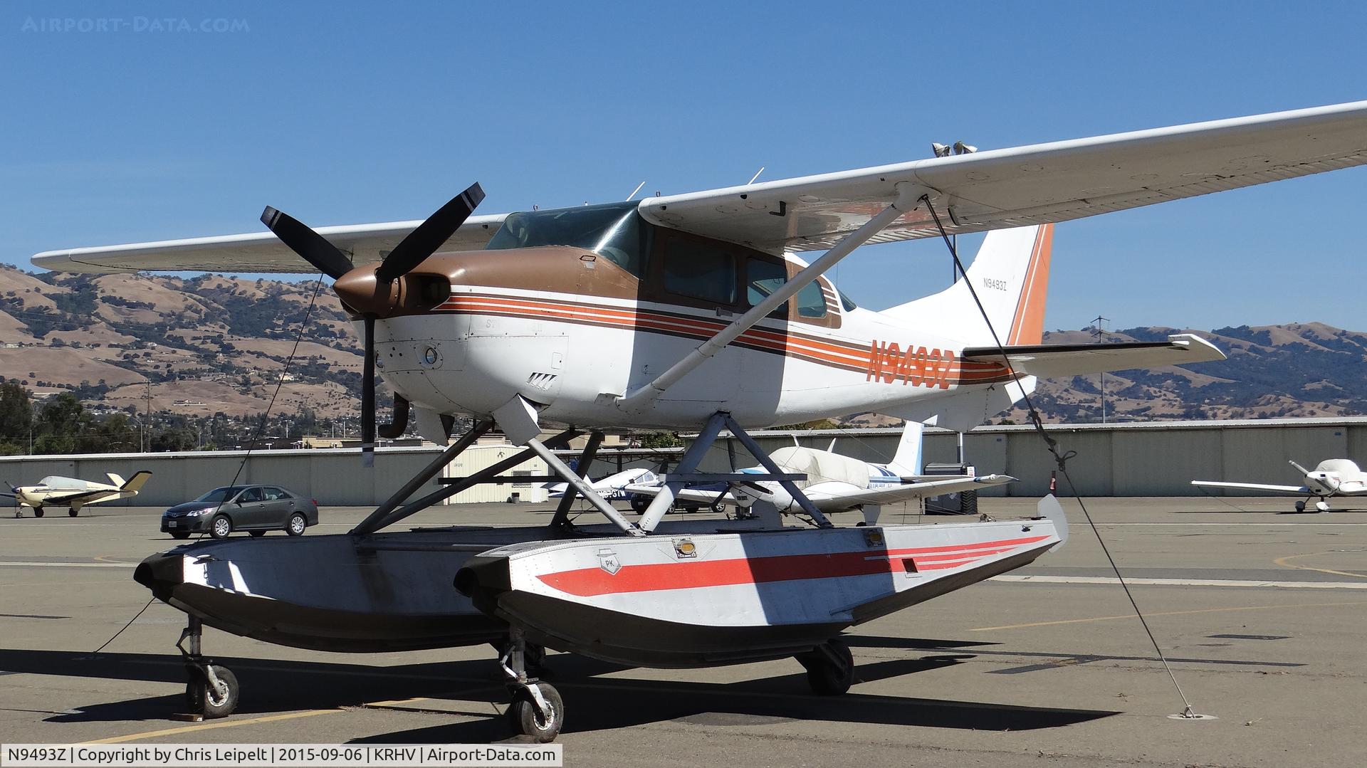 N9493Z, 1981 Cessna TU206G II Turbo Stationair C/N U20606527, Locally-based 1981 Cessna TU206G Turbo Stationair II sitting at its tie down at Reid Hillview Airport, San Jose, CA.