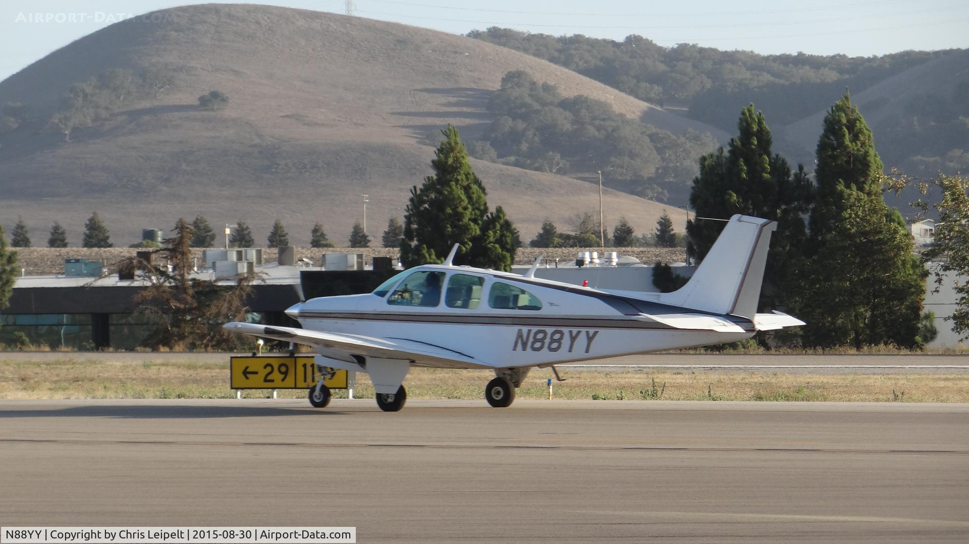 N88YY, 1966 Beech 35-C33A Debonair C/N CE-64, Locally-based 1966 Beechcraft Bonanza taxing out for departure at San Luis Obispo Airport, San Luis Obispo, CA.