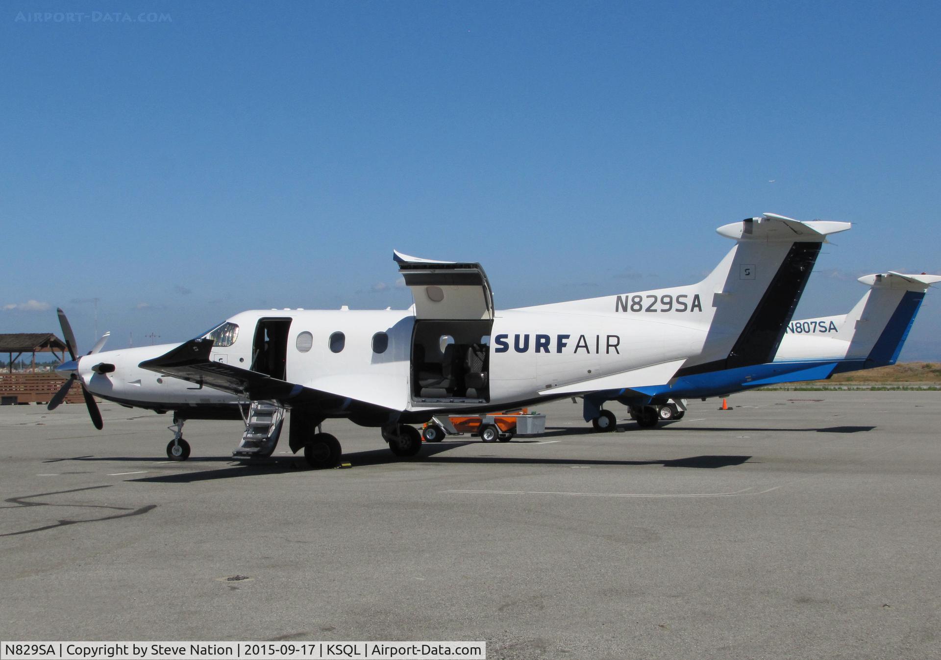 N829SA, 2015 Pilatus PC-12/47E C/N 1533, Surf Airlines 2015 Pilatus PC-12/47E resting between flights @ San Carlos Municipal Airport, CA