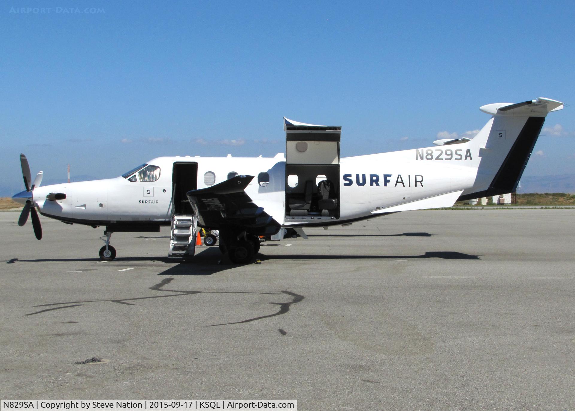 N829SA, 2015 Pilatus PC-12/47E C/N 1533, Surf Airlines 2015 Pilatus PC-12/47E resting between flights @ San Carlos Municipal Airport, CA