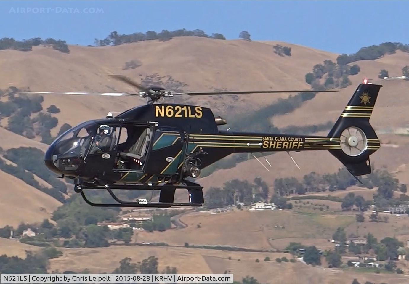 N621LS, 2002 Eurocopter EC-120B Colibri C/N 1302, Santa Clara County Sheriff's 2002 Eurocopter EC-120B landing on runway 31L at Reid Hillview Airport, San Jose, CA. Photo taken from the control tower.
