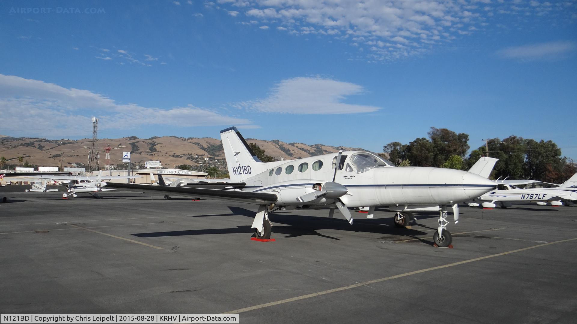 N121BD, 1979 Cessna 414A Chancellor C/N 414A0297, Locally-based 1979 Cessna 414A in a new parking spot on the Tradewinds ramp for maintenance. It will be a big job to fix it up since it hasn't flown since 2009, but I heard that TW started it up the other day, and it ran OK with the same engines. 