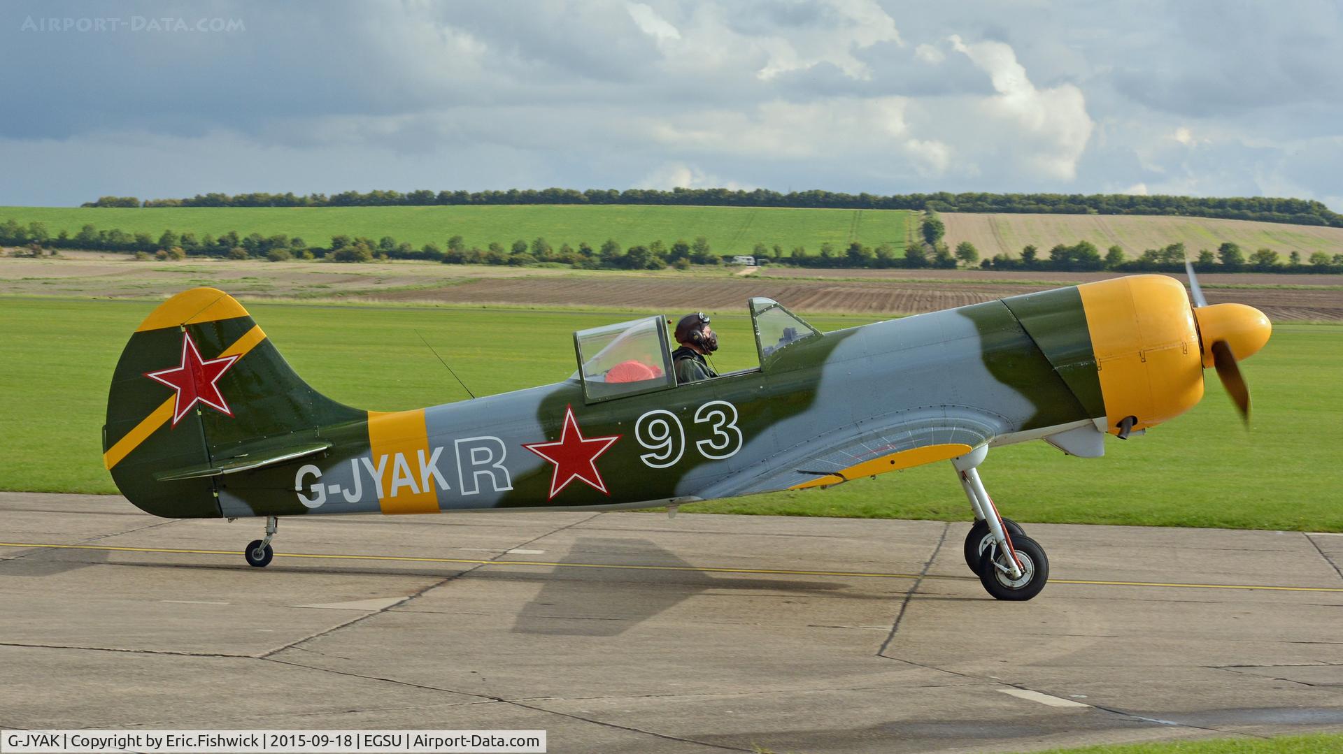 G-JYAK, 1985 Yakovlev Yak-50 C/N 853001, x. G-JYAK on the eve of The Battle of Britain (75th.) Anniversary Air Show, Sept. 2015.