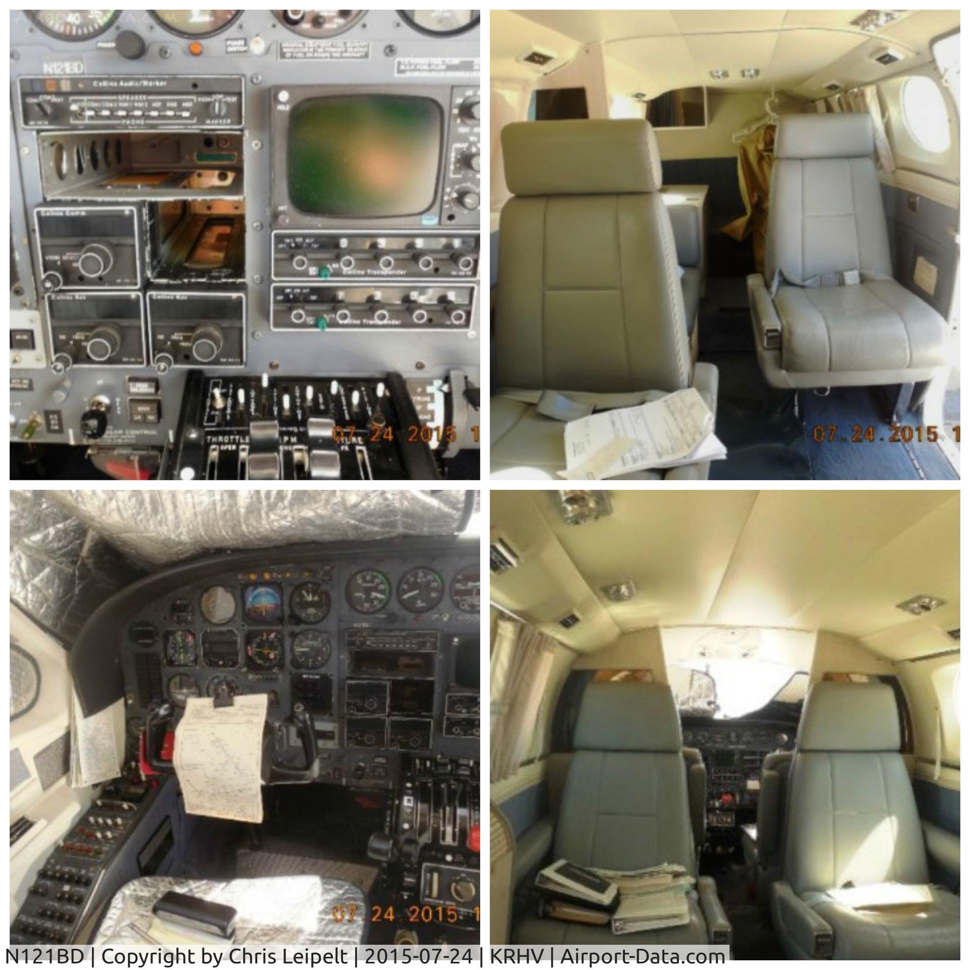 N121BD, 1979 Cessna 414A Chancellor C/N 414A0297, Locally-based (not for long) 1979 Cessna 414A interior at Reid Hillview Airport, San Jose, CA. The interior is very nice for sitting in the same spot since 2009. Tradewinds started it up the other day, and I heard that it ran pretty good for rotting!