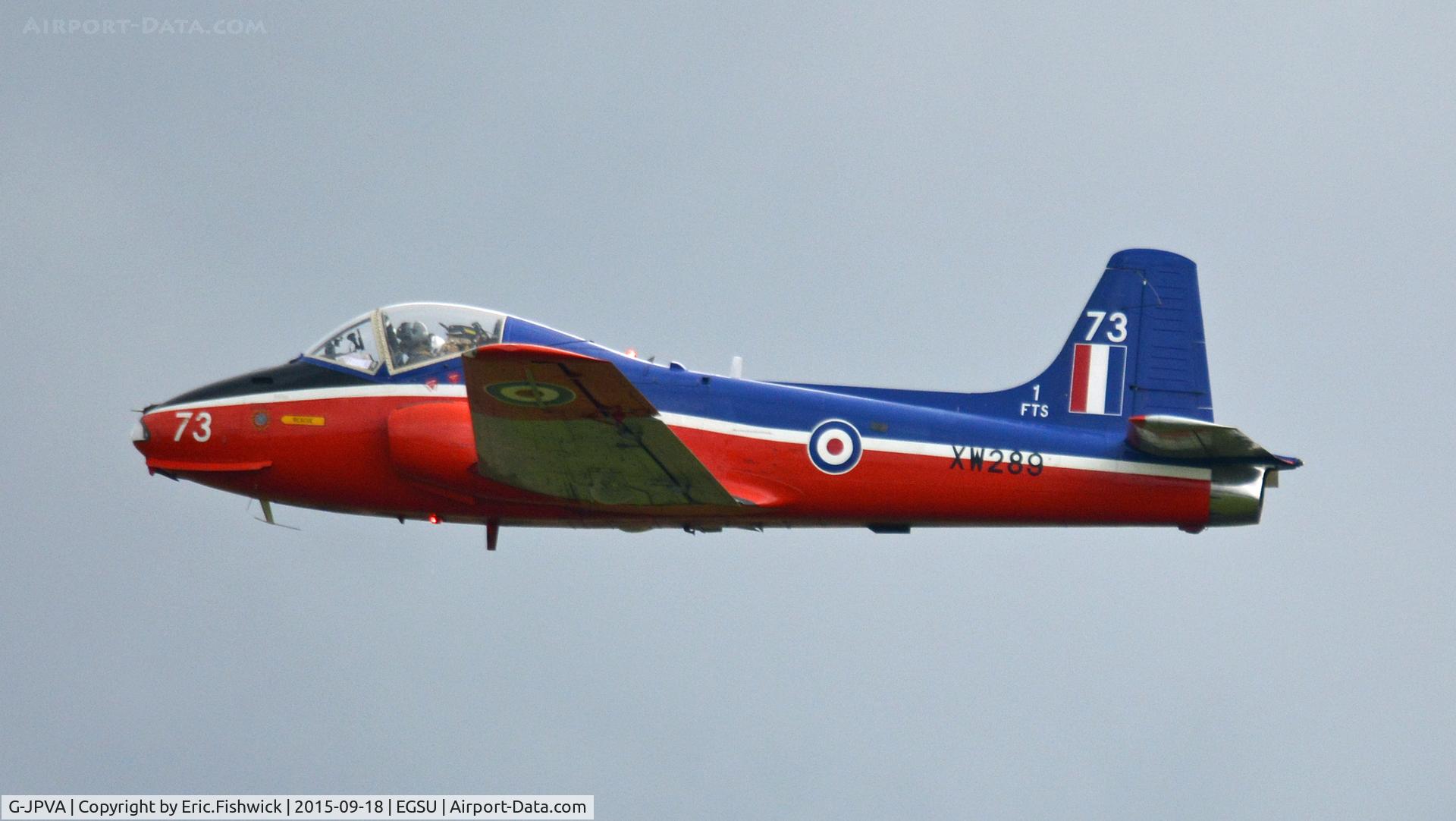 G-JPVA, 1971 BAC 84 Jet Provost T.5A C/N EEP/JP/953, 41. XW289 departing Duxford on the eve of The Battle of Britain (75th.) Anniversary Air Show, Sept. 2015.