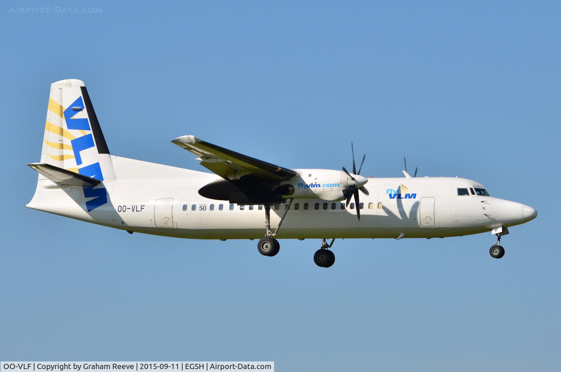 OO-VLF, 1991 Fokker 50 C/N 20208, Landing at Norwich.