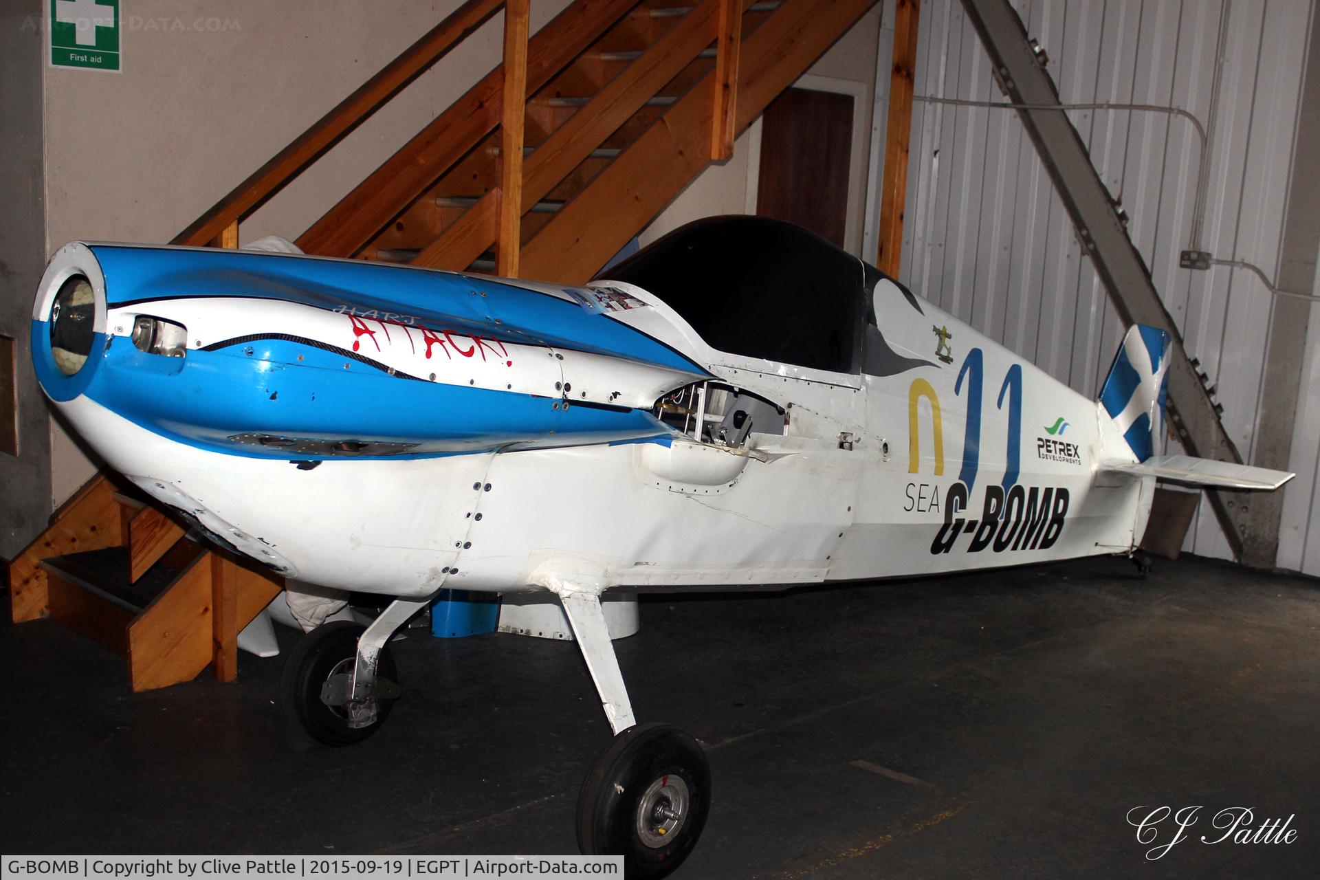 G-BOMB, 1988 Cassutt IIIM Racer C/N PFA 034-10386, Looking rather worse for wear at the back of a hangar at Perth EGPT. No wings, no engine.