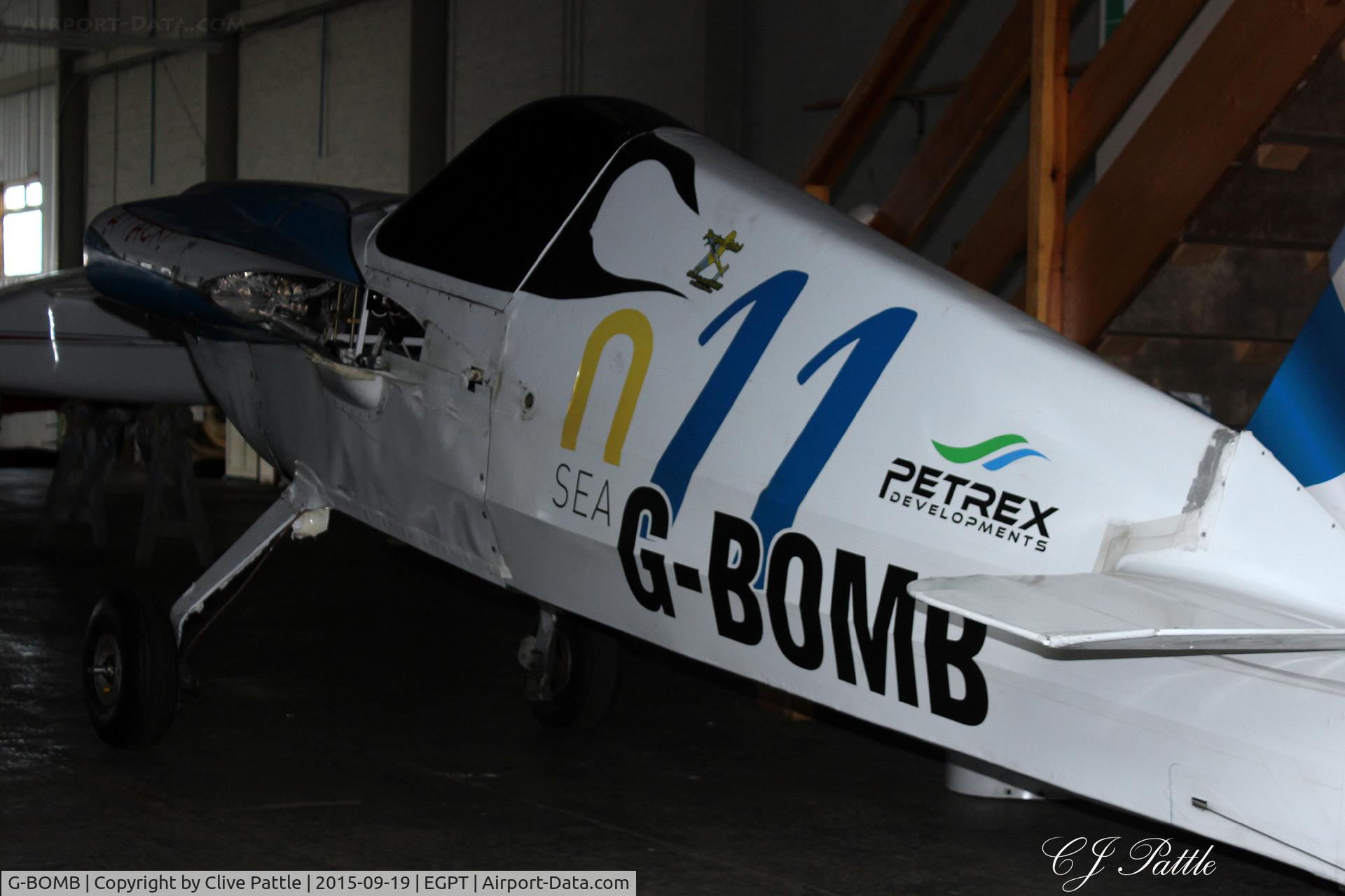 G-BOMB, 1988 Cassutt IIIM Racer C/N PFA 034-10386, Looking rather worse for wear at the back of a hangar at Perth EGPT. No wings, no engine.