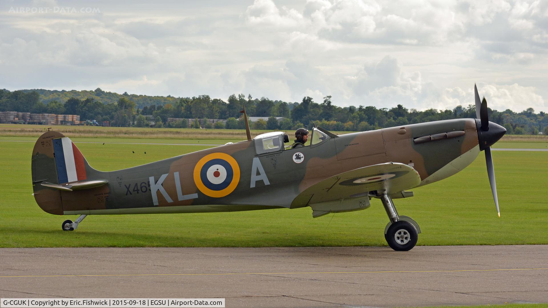 G-CGUK, 1940 Supermarine 300 Spitfire Mk1A C/N 6S-75531, x. X4650 on the eve of The Battle of Britain (75th.) Anniversary Air Show, Sept. 2015.