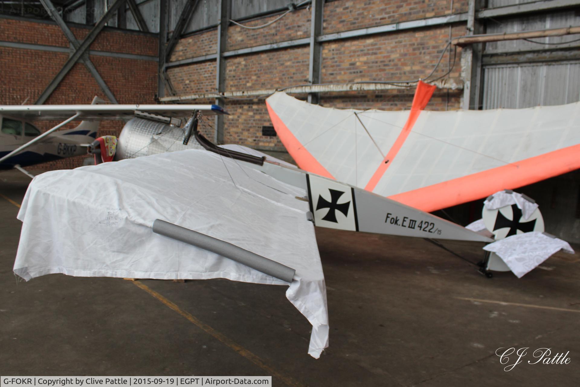 G-FOKR, 2009 Fokker E.III Eindecker 3/4 Replica C/N GS-103, Hangared at Perth EGPT
