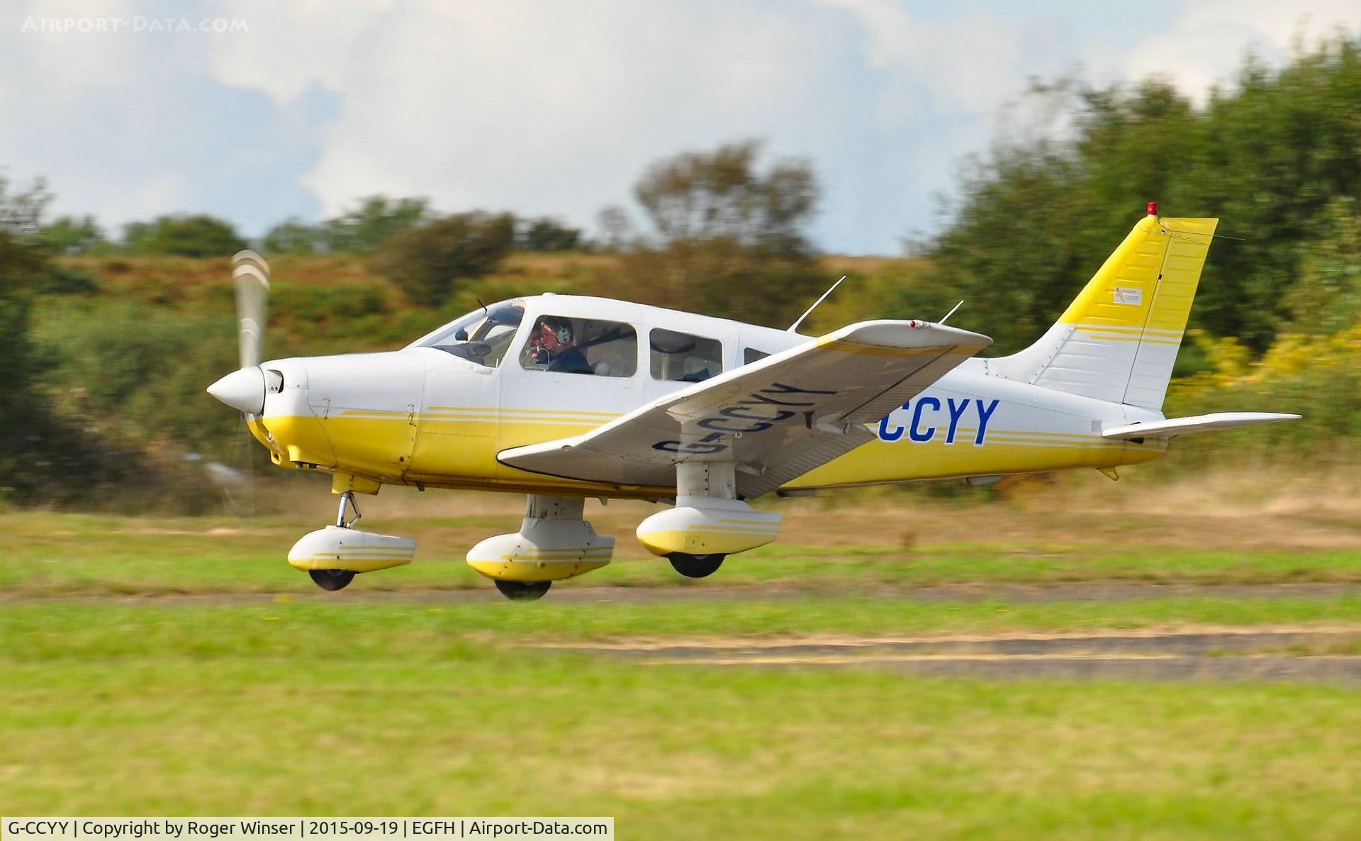 G-CCYY, 1989 Piper PA-28-161 Cherokee Warrior II C/N 2816094, Visiting Cherokee Warrior II departing Runway 22.
