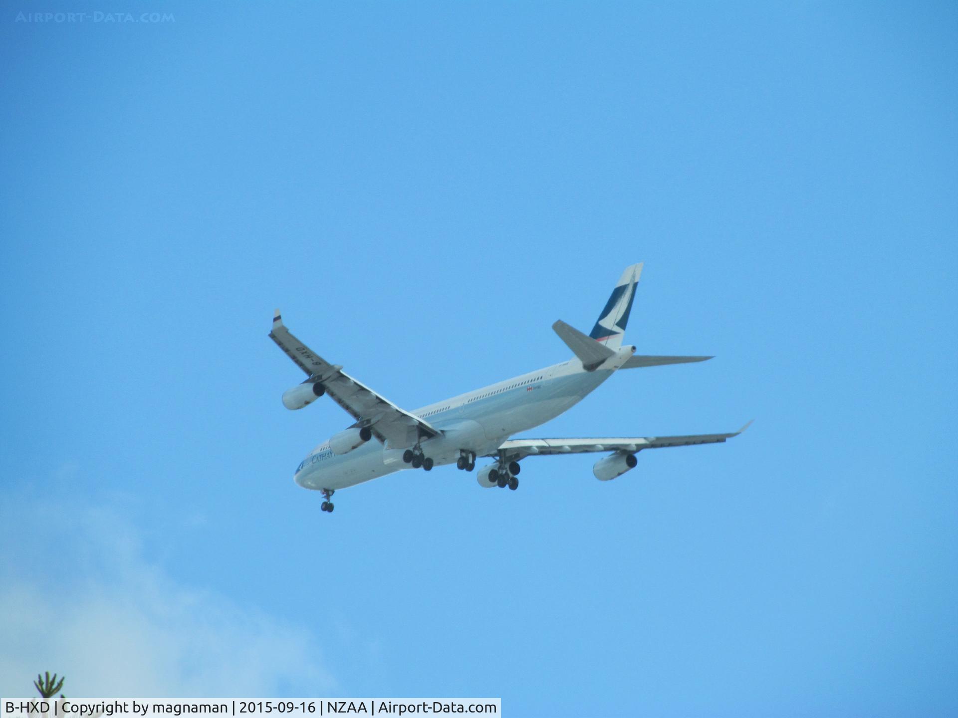 B-HXD, 1996 Airbus A340-313 C/N 147, landing at AKL - through car windscreen window!!