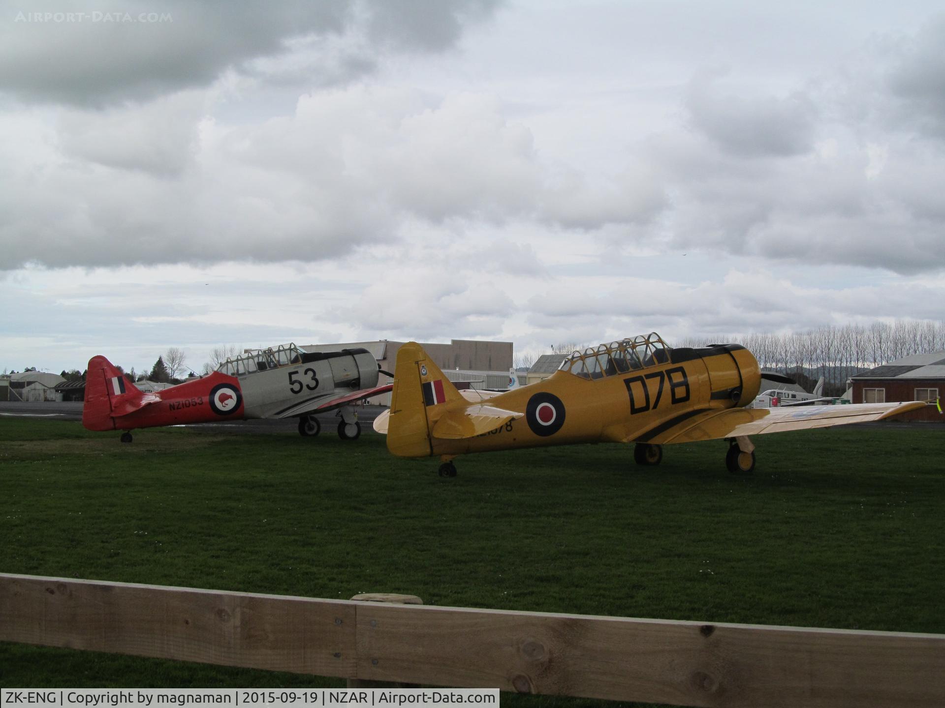 ZK-ENG, 1941 North American AT-6D Harvard III C/N 88-15873 (41-34119), on grass apron at ardmore