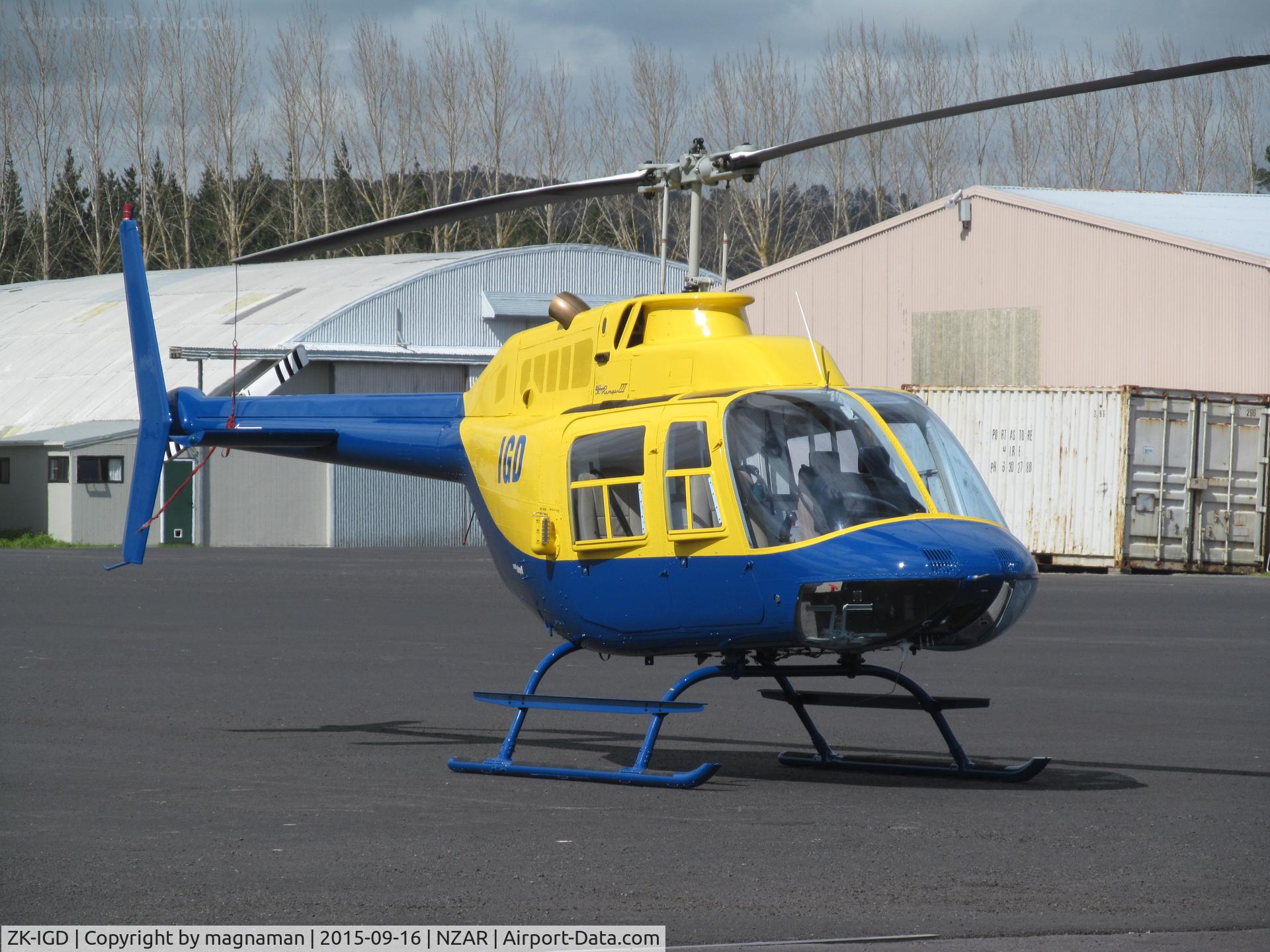 ZK-IGD, Bell 206B JetRanger III C/N 3323, ex ZK-HJT ex JA9291 - now owned by local guy.