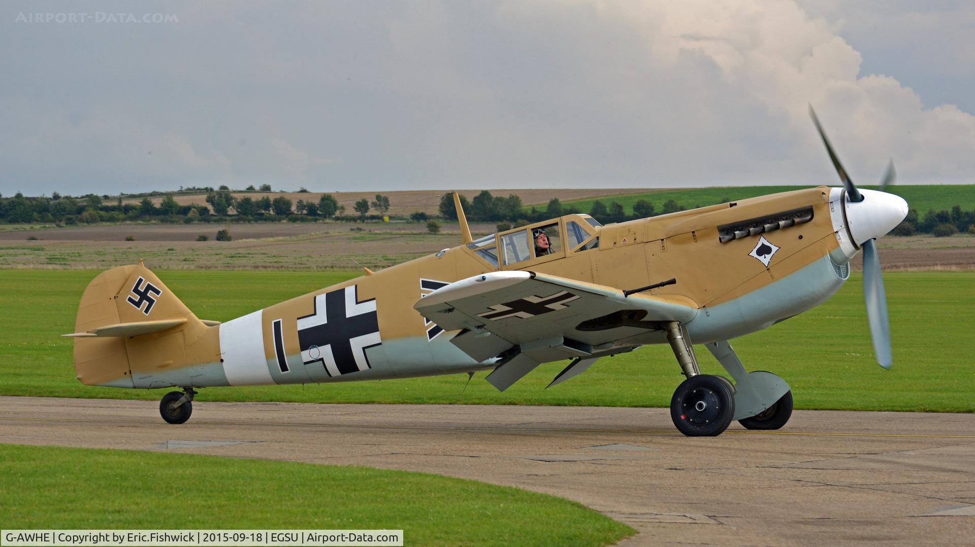 G-AWHE, Hispano HA-1112-M1L Buchon C/N 64, 2. G-AWHE on the eve of The Battle of Britain (75th.) Anniversary Air Show, Sept. 2015.