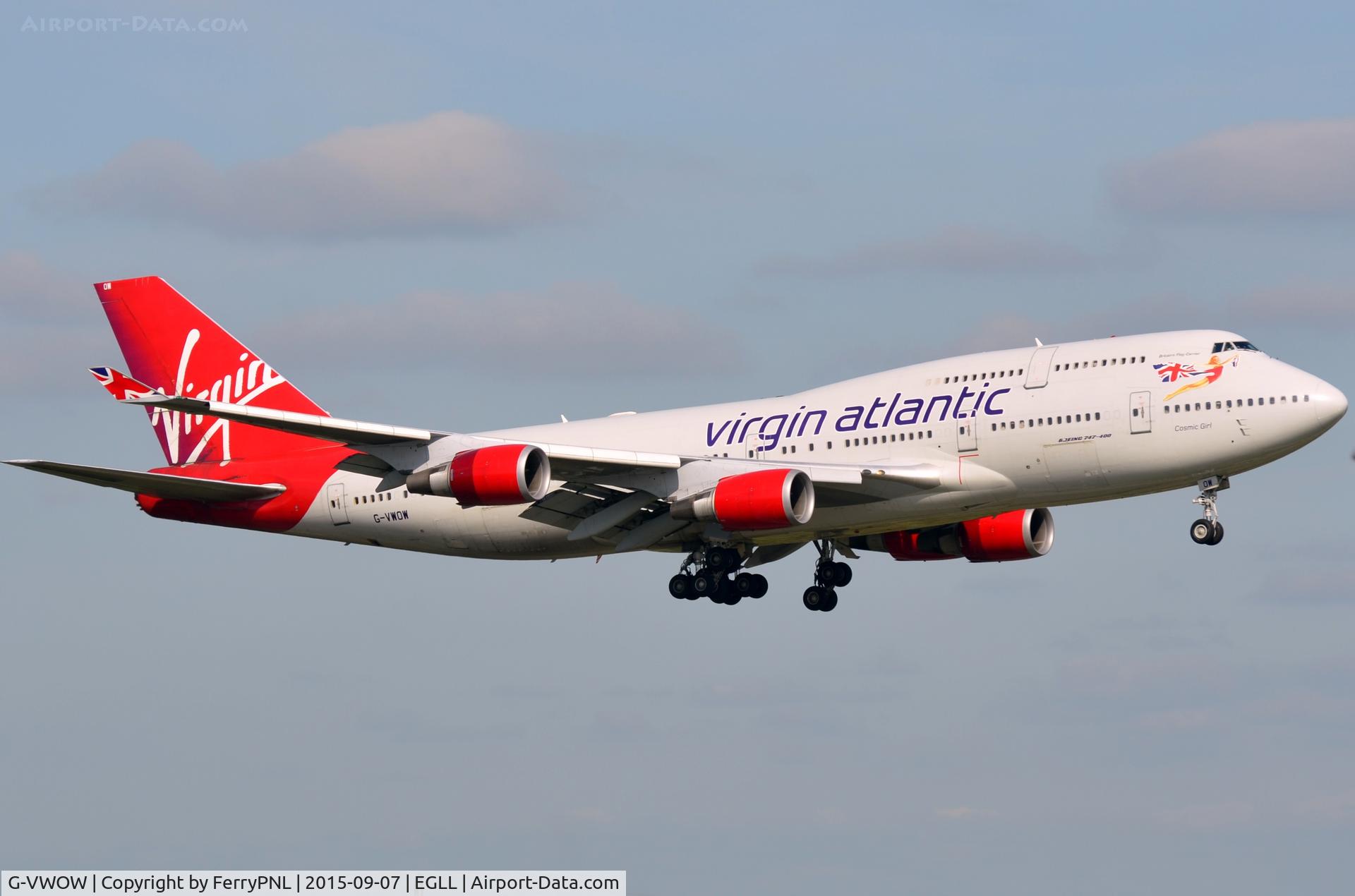 G-VWOW, 2001 Boeing 747-41R C/N 32745, Cosmic Girl landing in LHR