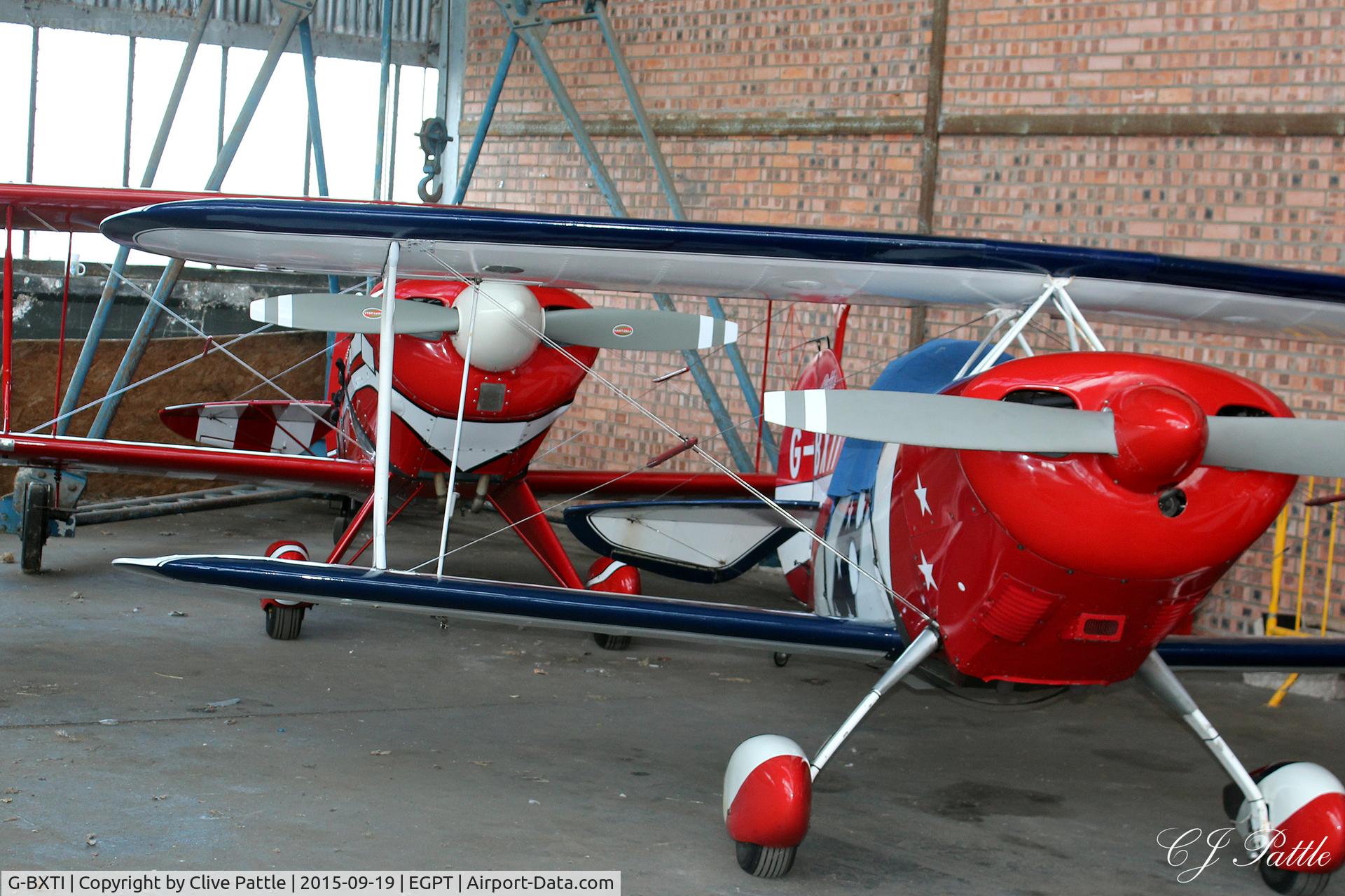 G-BXTI, 1971 Pitts S-1S Special C/N NP1, Hangared at Perth EGPT (R) with G-OSIT behind