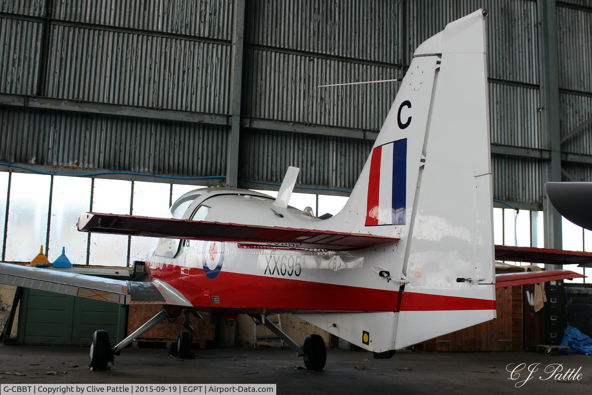 G-CBBT, 1975 Scottish Aviation Bulldog T.1 C/N BH120/344, Hangared at its base at Perth EGPT