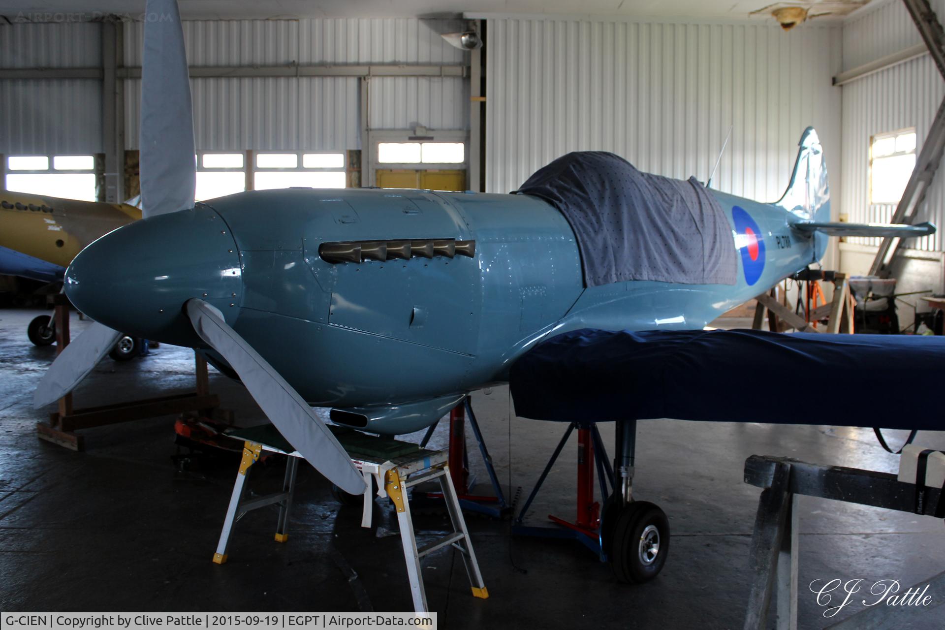 G-CIEN, 2014 Supermarine Aircraft Spitfire Mk.26 C/N PFA 324-14492, Hangared at Perth EGPT