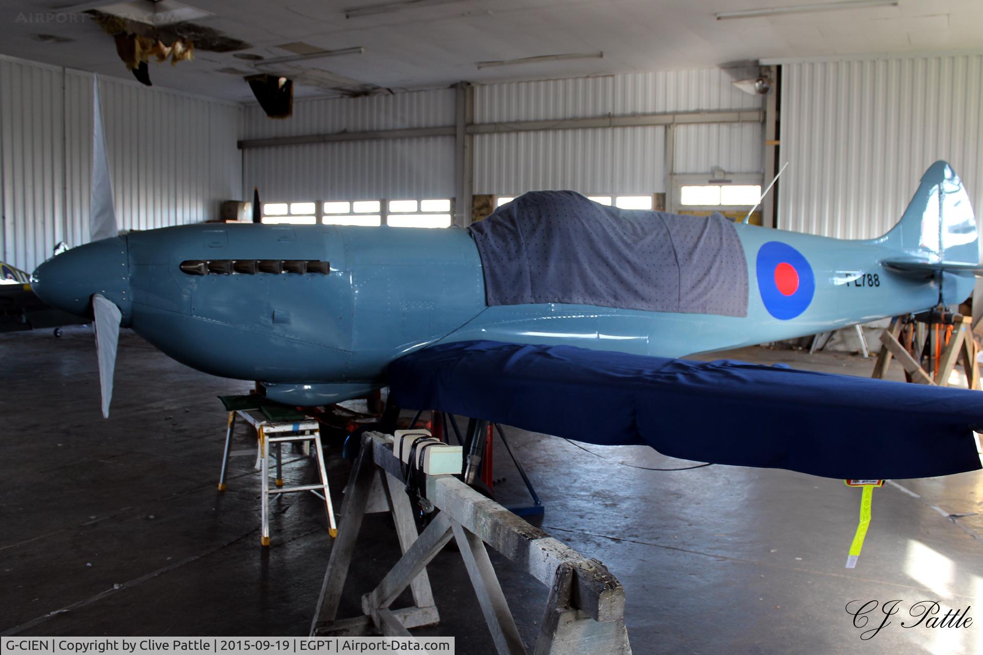 G-CIEN, 2014 Supermarine Aircraft Spitfire Mk.26 C/N PFA 324-14492, Hangared at Perth EGPT
