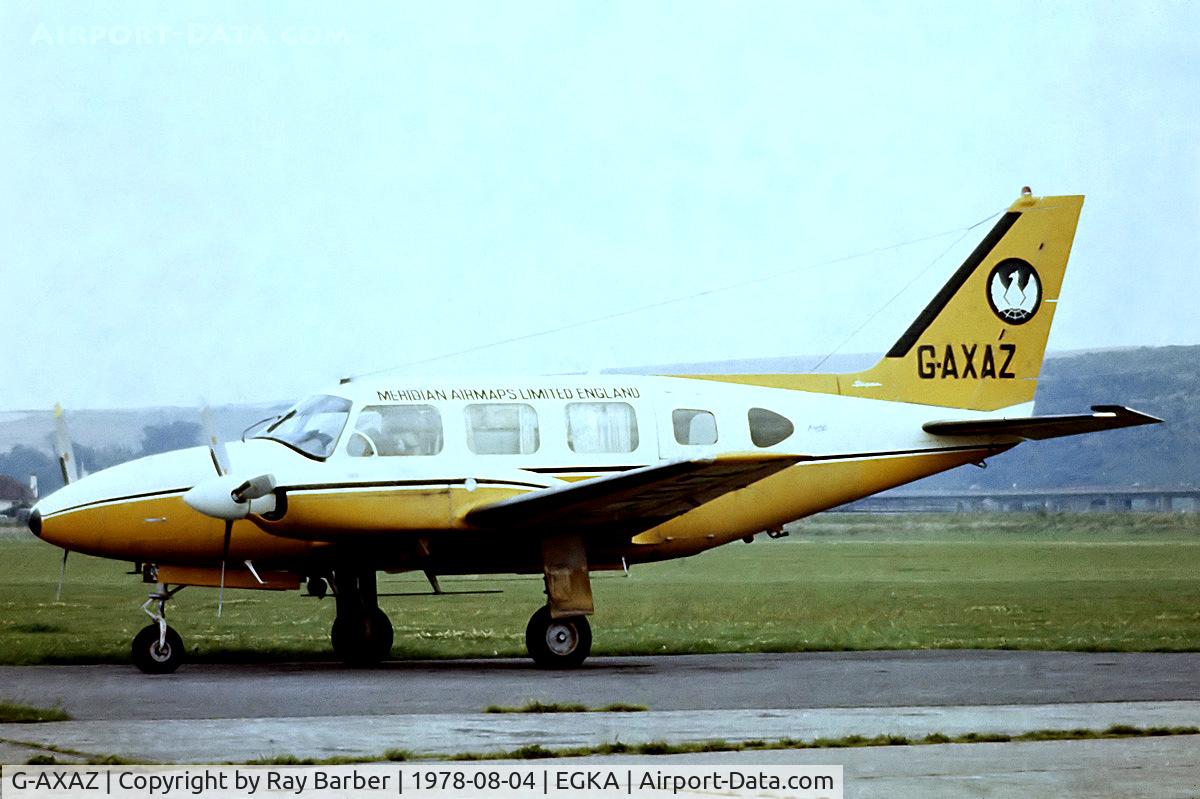 G-AXAZ, 1968 Piper PA-31 Turbo Navajo C/N 31-245, Piper PA-31-310 Navajo [31-245] (Meridian Airmaps Ltd England) Shoreham~G 04/08/1978. From a slide.