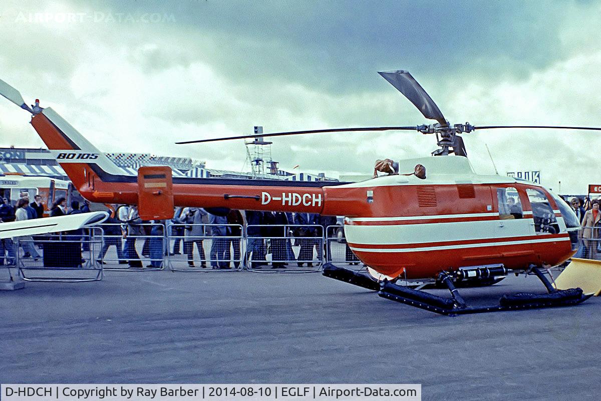 D-HDCH, 1974 MBB Bo-105D C/N S-83, Bolkow Bo.105CB [S-83] (Messerschmitt-Bolkow-Blohm) Farnborough~G 08/09/1974. From a slide.