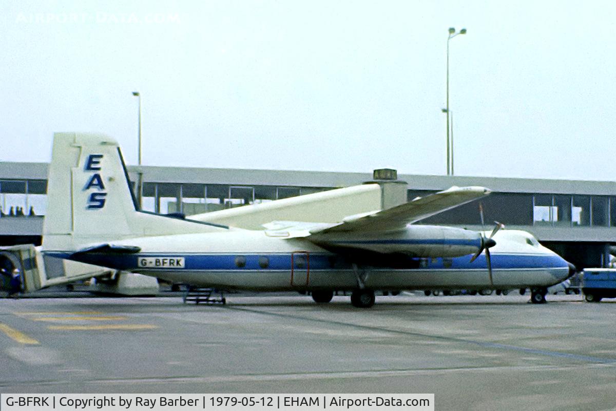 G-BFRK, 1968 Handley Page HPR-7 Herald 209 C/N 197, Handley-Page HPR.7 Herald 209 [197] (Express Air Services) Amsterdam-Schiphol~PH 12/05/1979. From a slide.