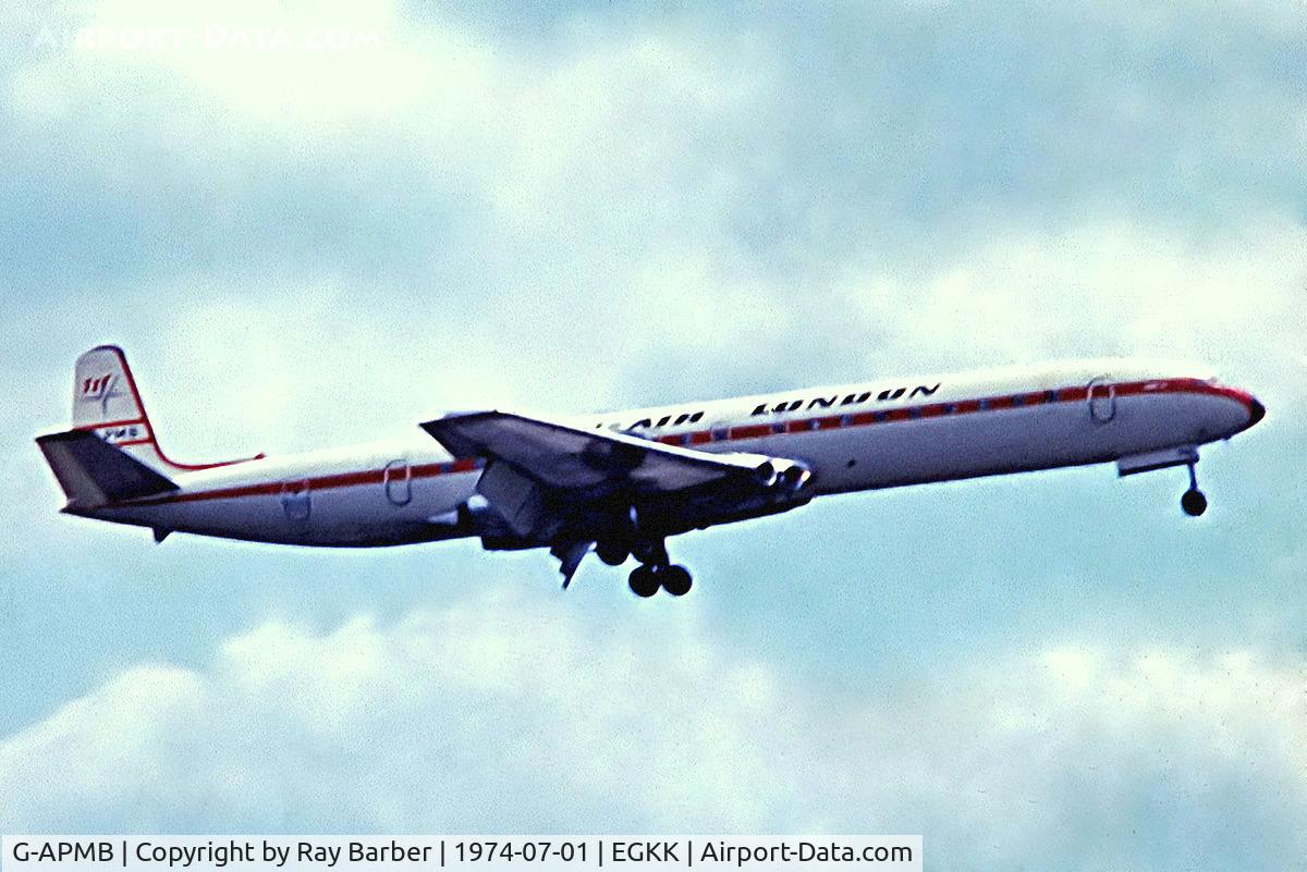 G-APMB, 1959 De Havilland DH.106 Comet 4B C/N 6422, De Havilland DH.106 Comet 4B [6422] (Dan-Air London) Gatwick~G 01/07/1974. From a slide.