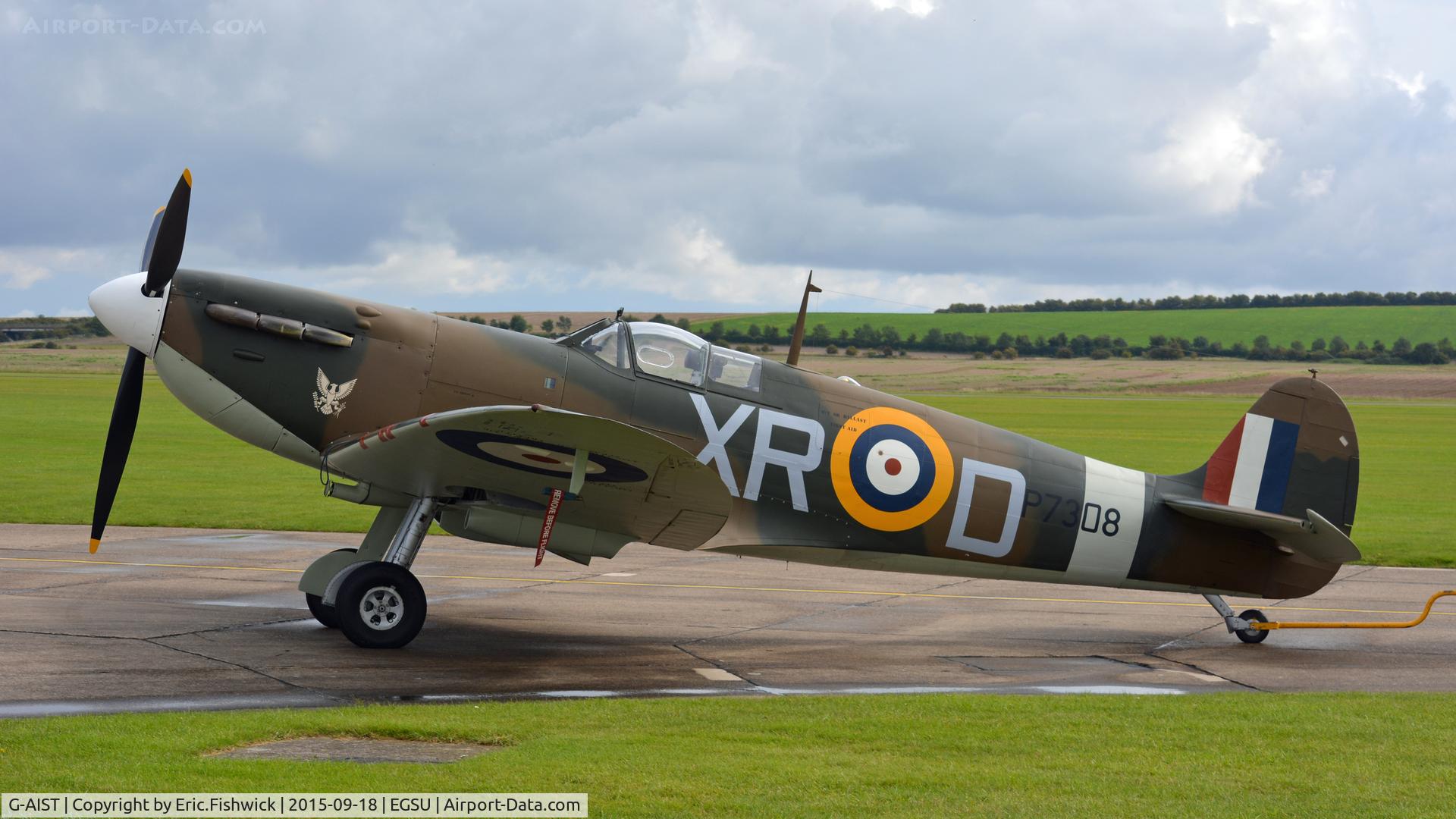 G-AIST, 1941 Supermarine 300 Spitfire Mk1A C/N WASP/20/2, x. P7308 on the eve of The Battle of Britain (75th.) Anniversary Air Show, Sept. 2015.
