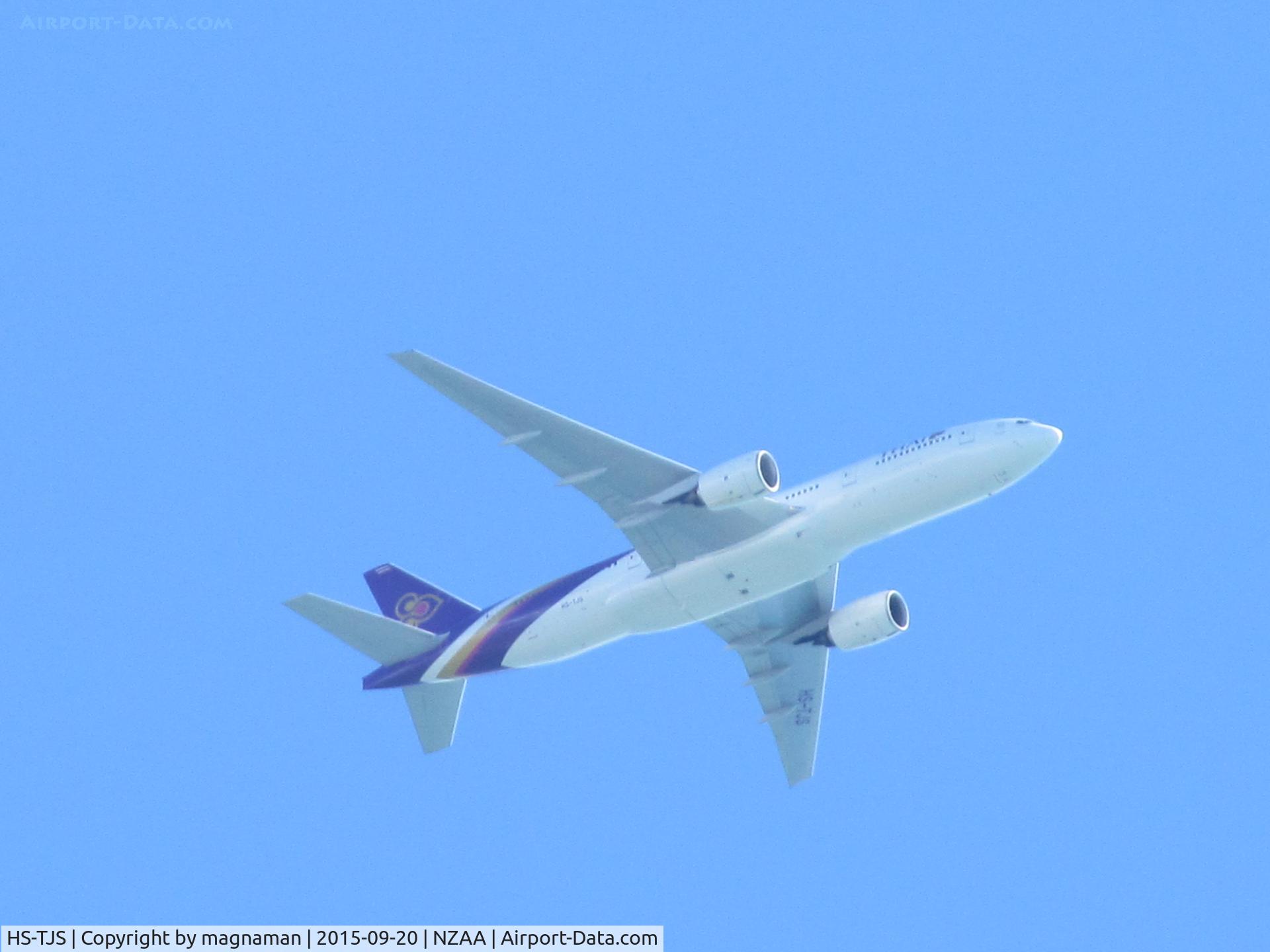 HS-TJS, 2006 Boeing 777-2D7/ER C/N 34587/595, overhead mellons bay on way into AKL