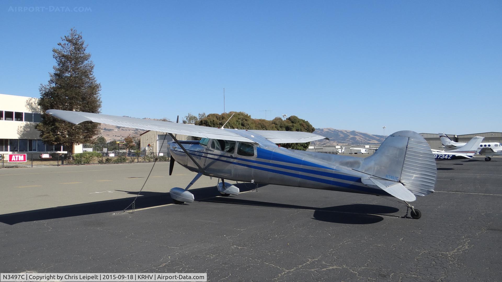 N3497C, 1955 Cessna 170B C/N 26540, California-based 1955 Cessna 170B sitting on the transient ramp at Reid Hillview Airport, San Jose, CA.