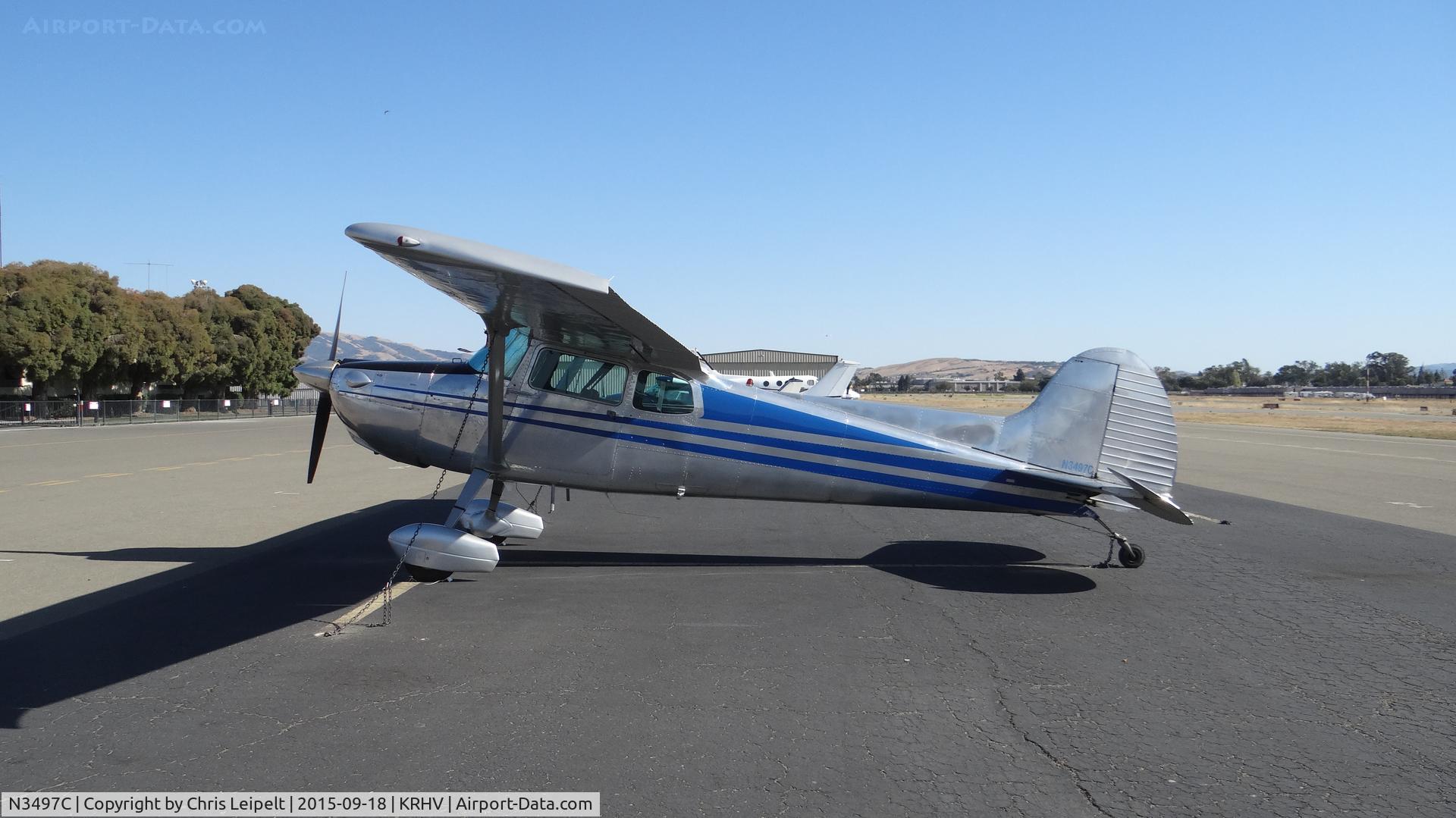 N3497C, 1955 Cessna 170B C/N 26540, California-based 1955 Cessna 170B sitting on the transient ramp at Reid Hillview Airport, San Jose, CA.