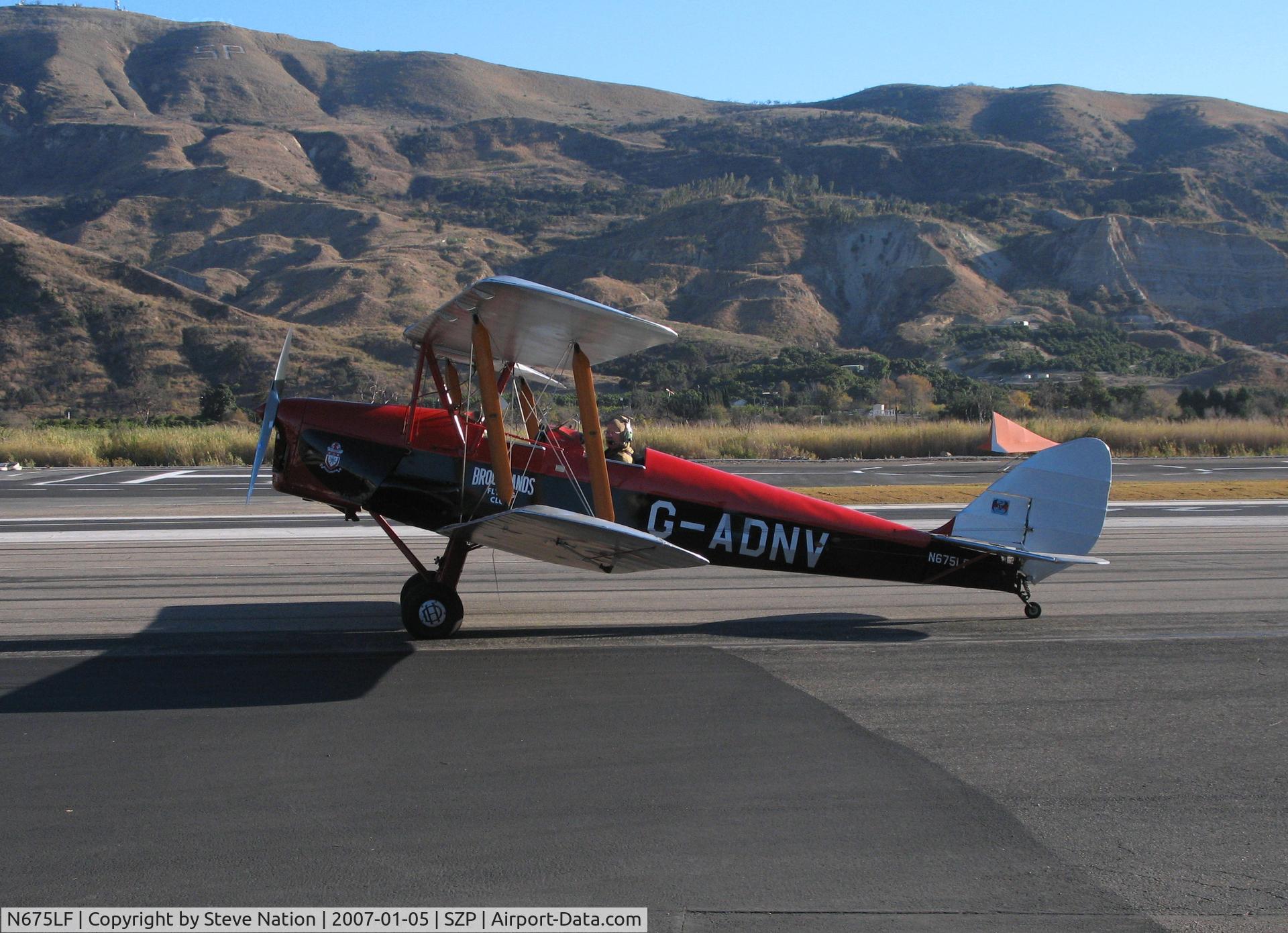 N675LF, 1944 De Havilland DH-82A Tiger Moth II C/N 86572, Locally-Based 1944 DH-82A Tiger Moth also carrying Brooklands Aero Club titles and G-ANDV registration taxiing @ Santa Paula Airport, CA