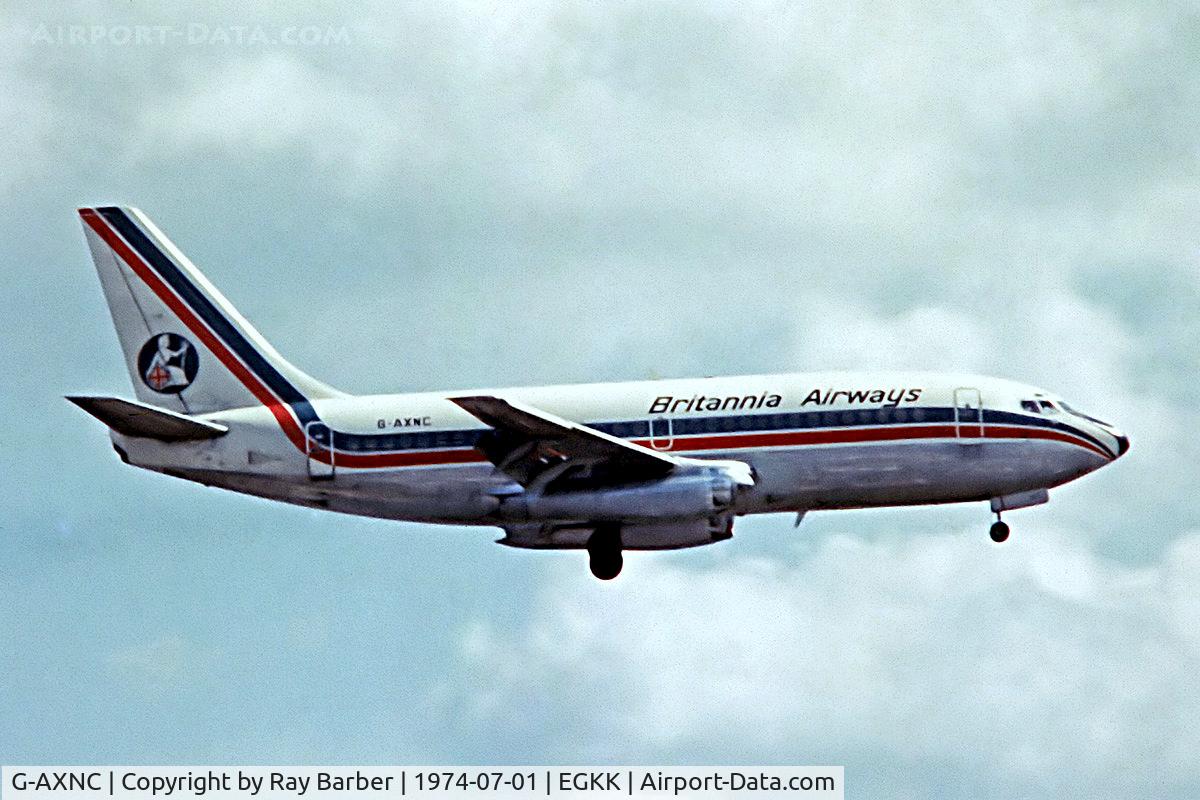 G-AXNC, 1969 Boeing 737-204 C/N 20417, Boeing 737-204 [20417] (Britannia Airways) Gatwick~G 01/07/1974. From a slide.