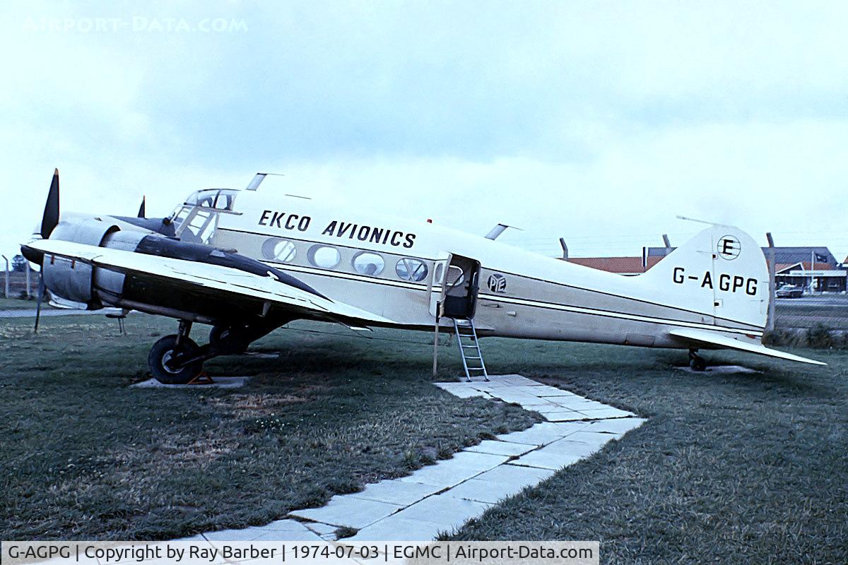 G-AGPG, 1945 Avro 652A Anson C.19 Series 2 C/N 1212, Avro Anson C.19/2 [1212] (Ekco Avionics) Southend~G 03/07/1974. From a slide.