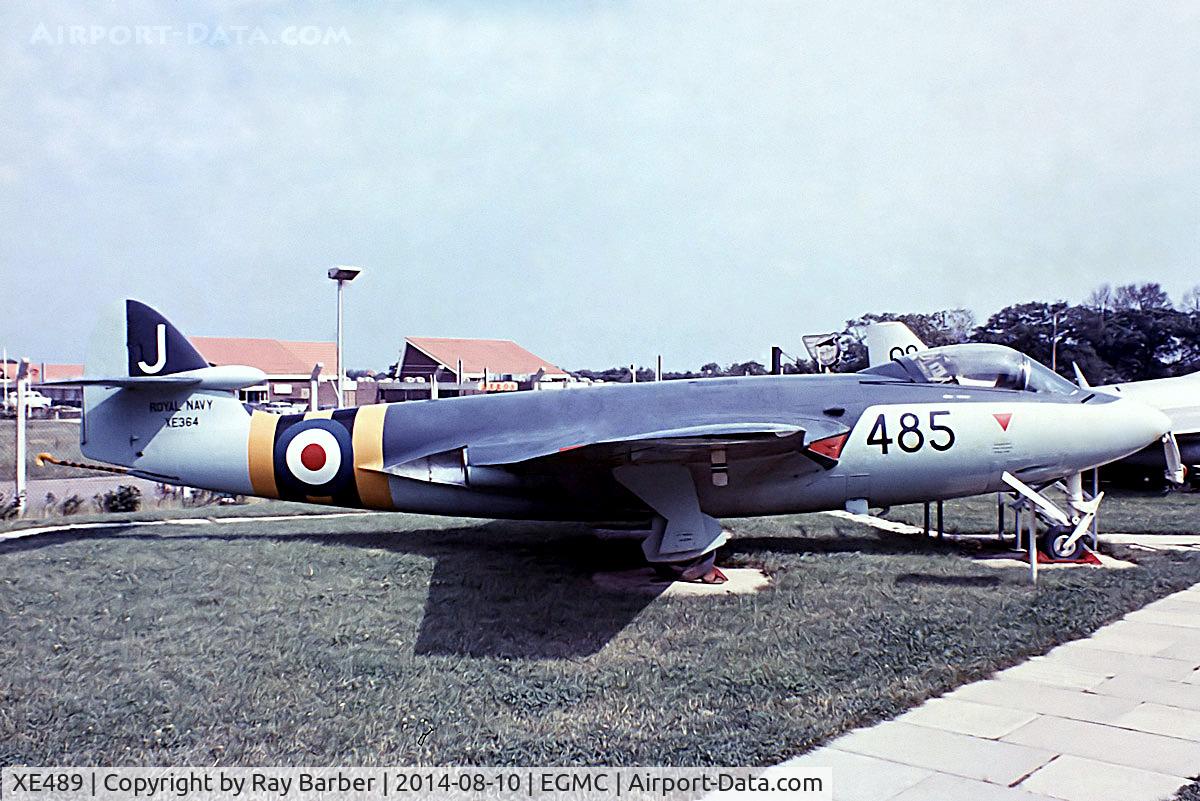 XE489, 1955 Hawker Sea Hawk FGA.6 C/N 6385, XE489   Hawker Sea Hawk FGA.6 [AW.6385] (Royal Navy) Southend~G 03/07/1974. From a slide wears false marks.