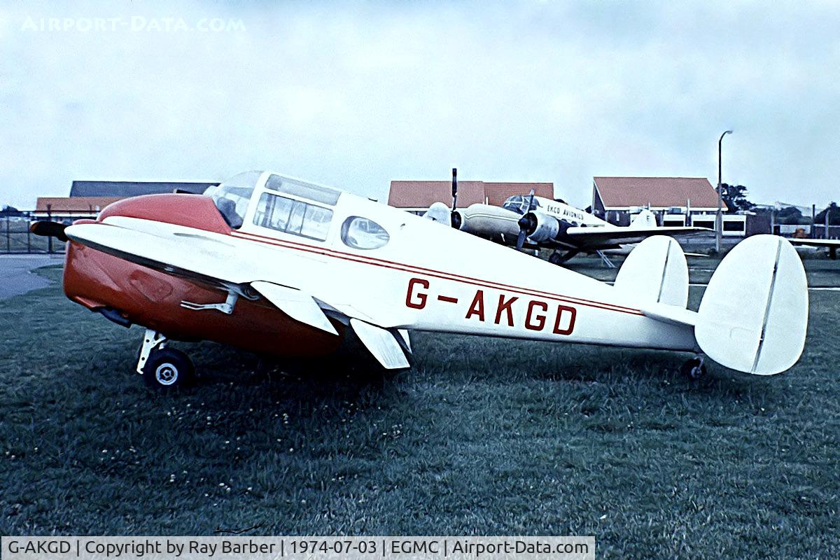 G-AKGD, 1947 Miles M65 Gemini 1A C/N 6492, Miles M.65-1A Gemini [6492] Southend~G 03/07/1974. From a slide.