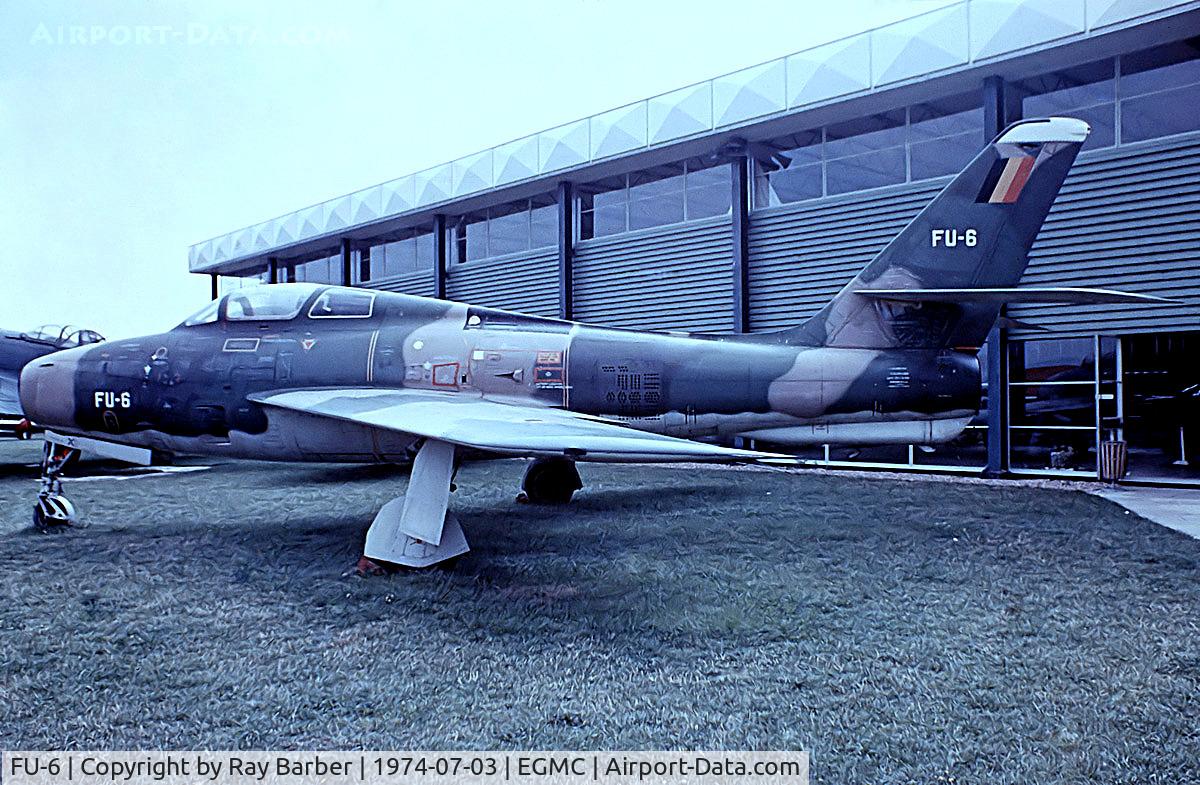 FU-6, 1952 Republic F-84F Thunderstreak C/N 52-7133, Republic F-84F Thunderstreak [52-7133] (Belgian Air Force) Southend~G 03/07/1974. From a slide.