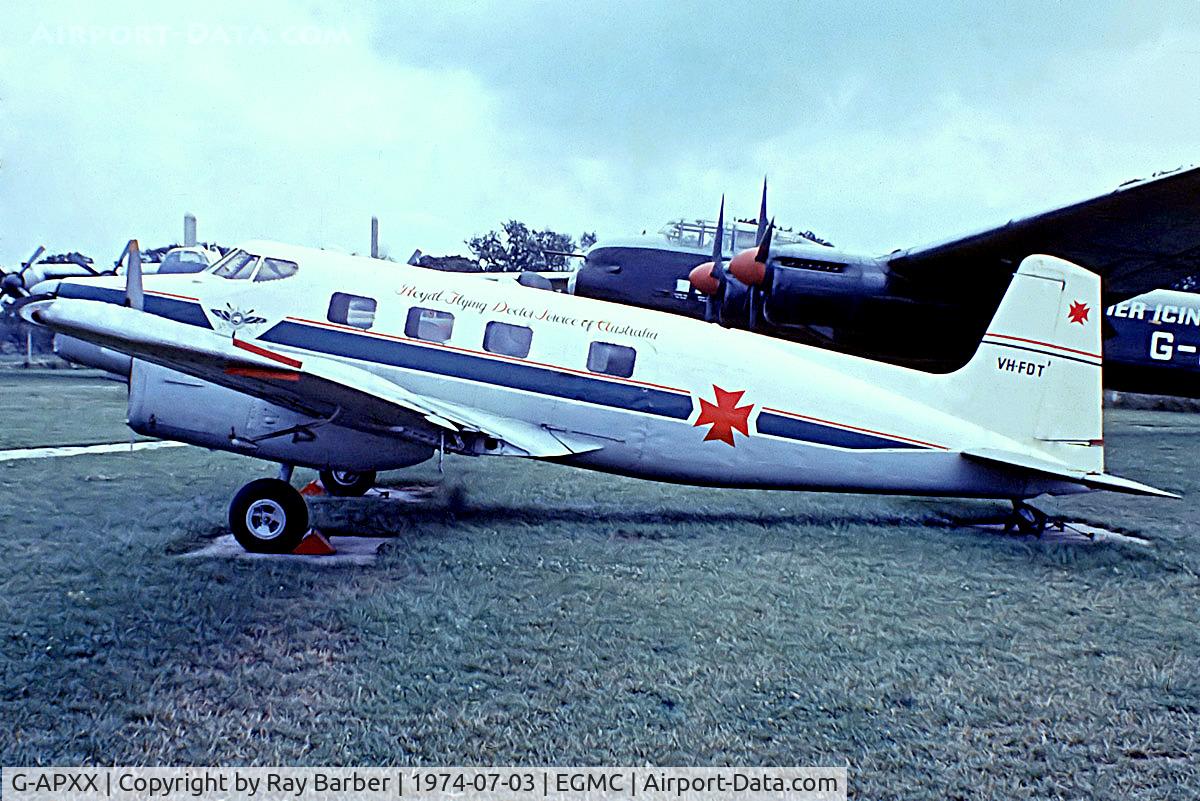 G-APXX, De Havilland Australia DHA-3 Drover Mk.2 C/N DHA5014, De Havilland Australia DHA.3 Drover Mk.2 [5014] Southend~G 03/07/1974.From a slide. Wears false marks of VH-FDT.