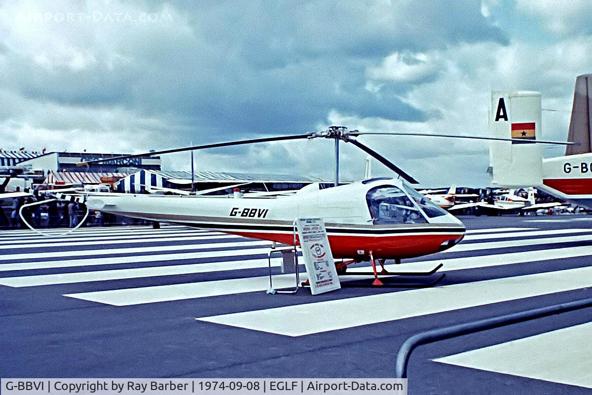 G-BBVI, 1973 Enstrom F-28A C/N 182, Enstrom F-28A [182] (Spooner Aviation) Farnborough~G 08/09/1974. From a slide.