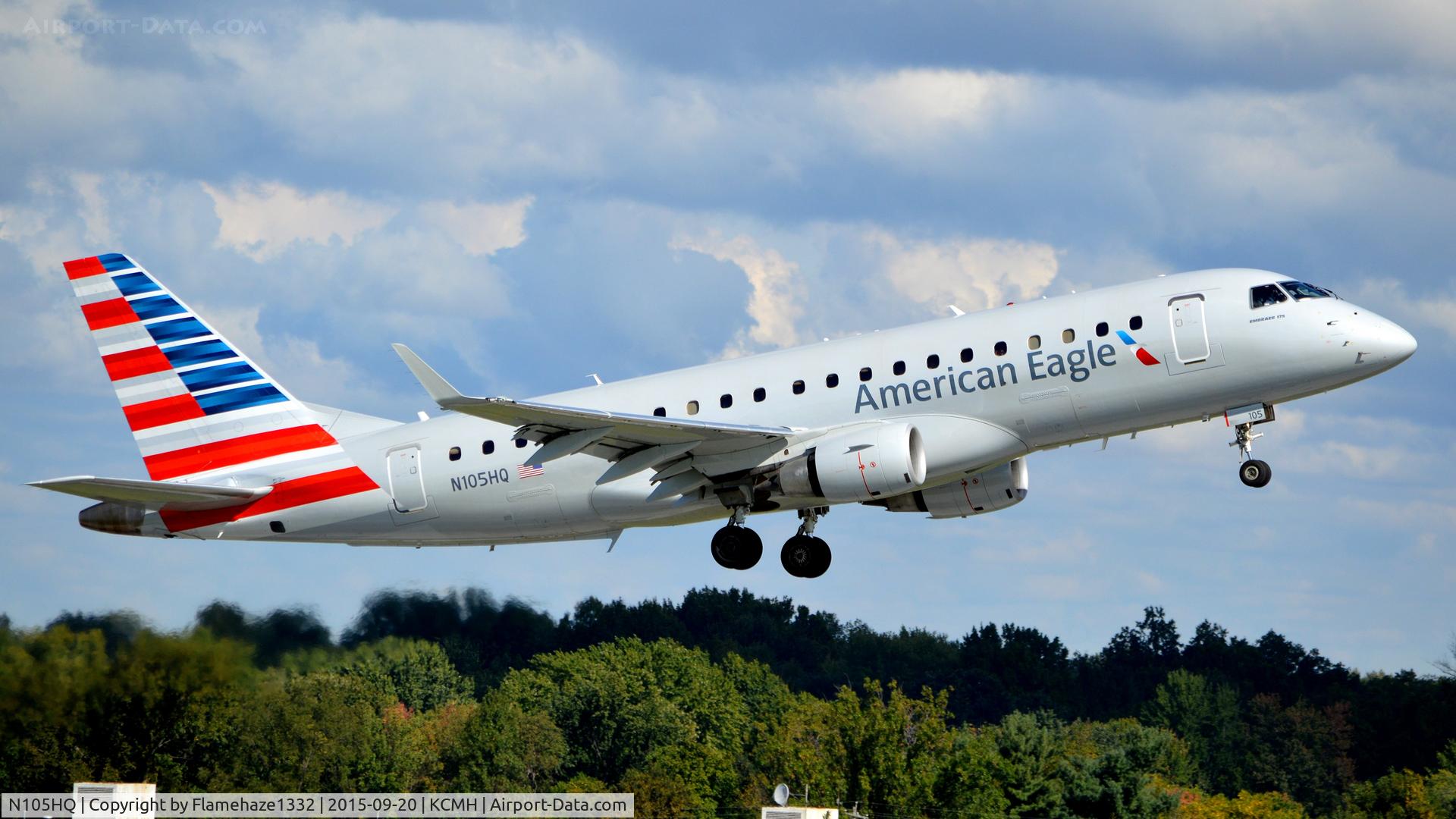 N105HQ, 2007 Embraer 175LR (ERJ-170-200LR) C/N 17000163, Taking off with the new American Eagle colors post merger with American Airlines.