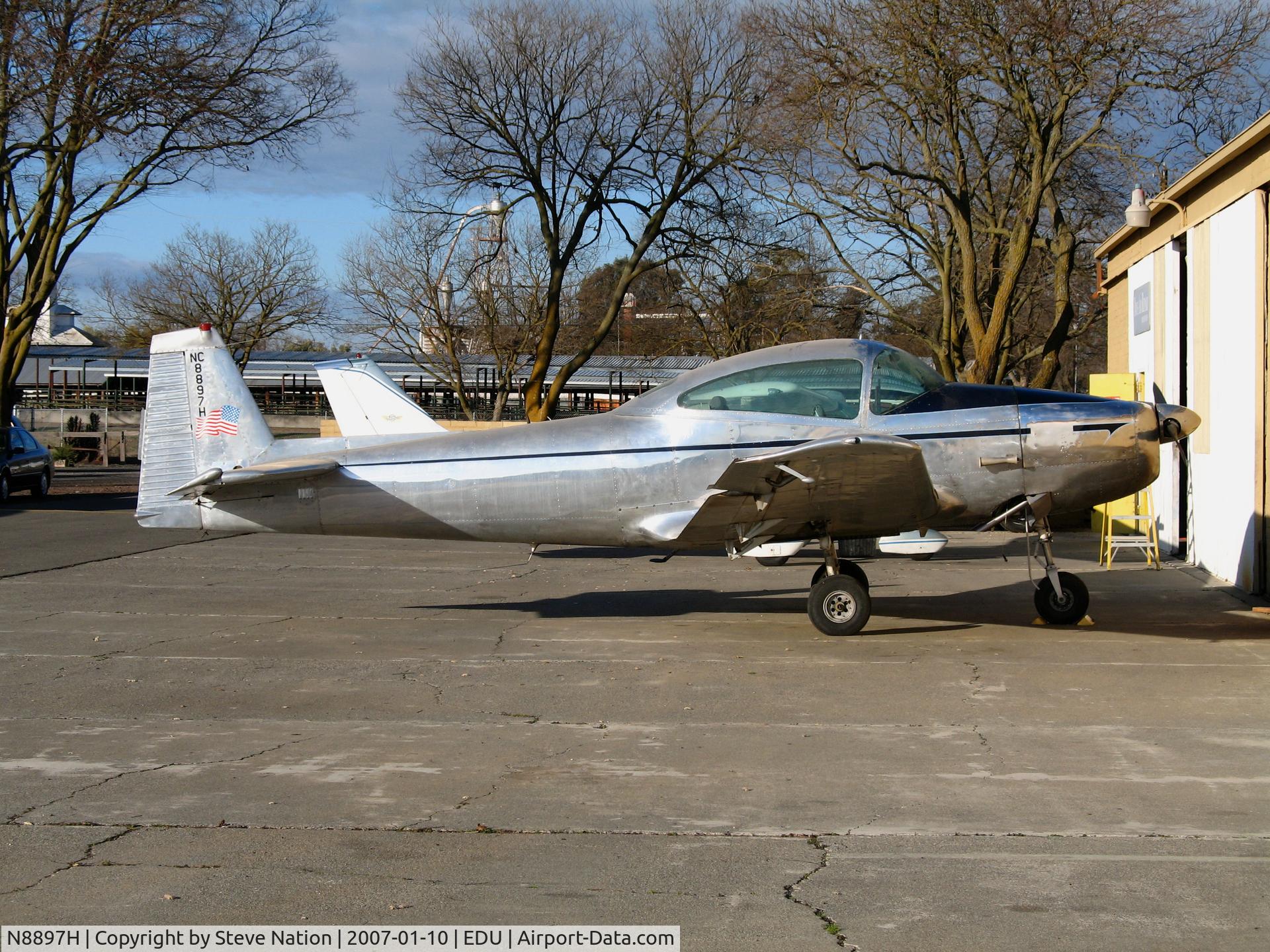 N8897H, 1947 North American Navion (NA-145) C/N NAV-4-897, Low sunlight shot of 1947 Navion @ University Airport, Davis, CA (painted as NC8897H)