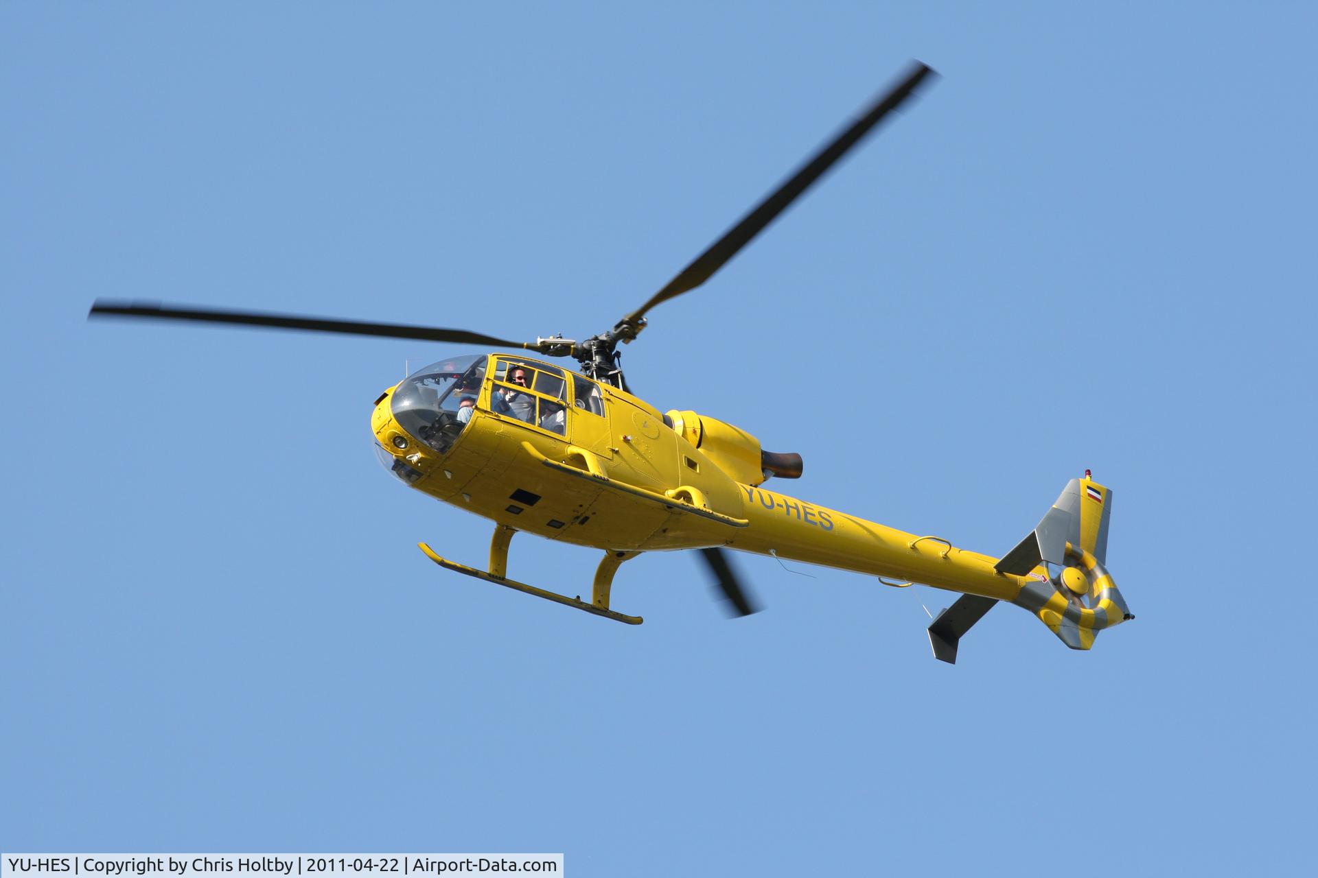 YU-HES, Aerospatiale SA-341G Gazelle C/N 1057, Flying over Potters BAr, Herts on 22.4.11