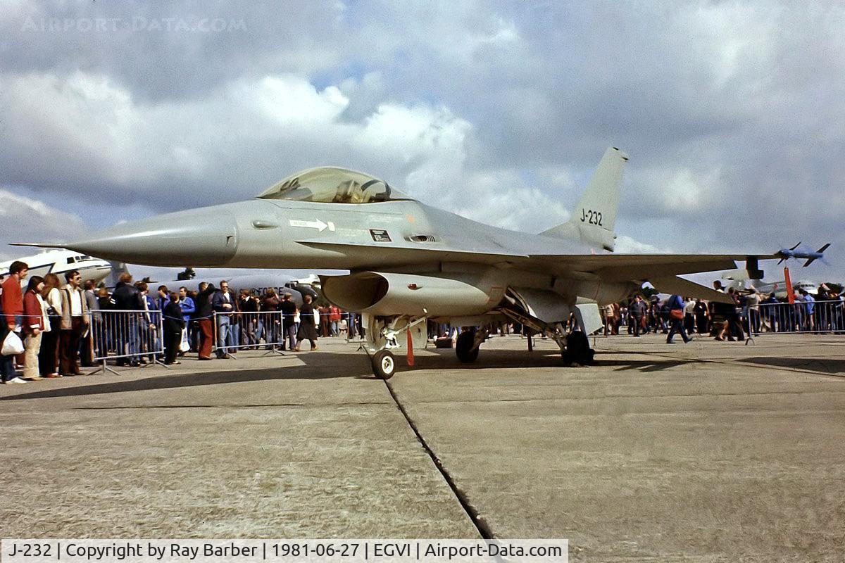 J-232, Fokker F-16A Fighting Falcon C/N 6D-21, General Dynamics F-16A Fighting Falcon [6D-21] (Royal Netherlands Air Force) RAF Greenham Common~G 27/06/1981. From a slide.
