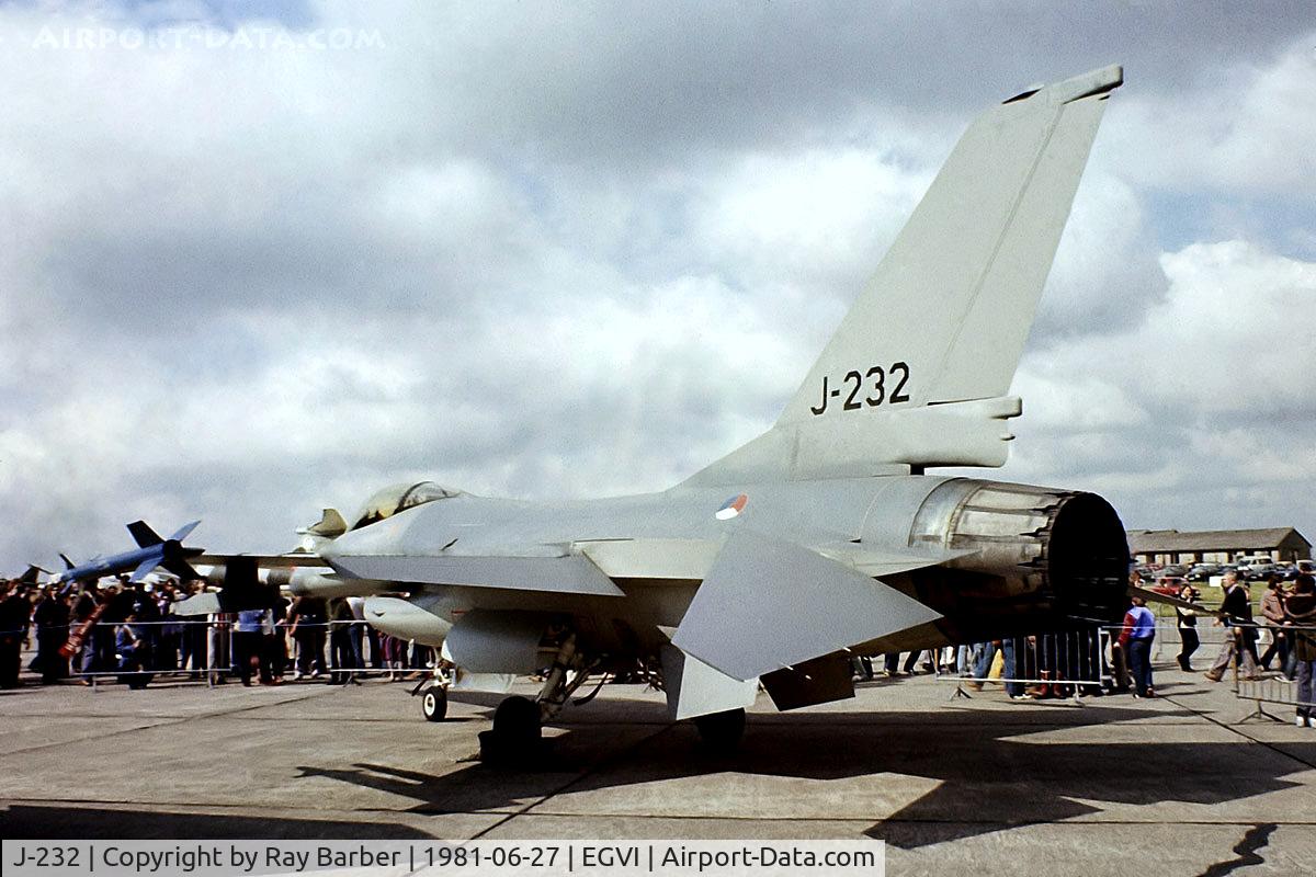 J-232, Fokker F-16A Fighting Falcon C/N 6D-21, General Dynamics F-16A Fighting Falcon [6D-21] (Royal Netherlands Air Force) RAF Greenham Common~G 27/06/1981. From a slide.