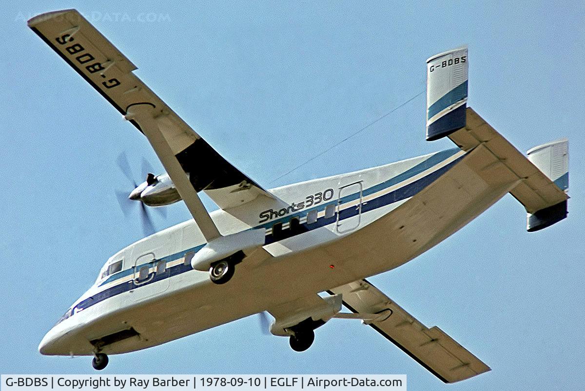 G-BDBS, 1975 Short 330 C/N SH.3001, Short SD-330 [SH3001] (Short Brothers PLC) Farnborough~G 10/09/1978. From a slide.